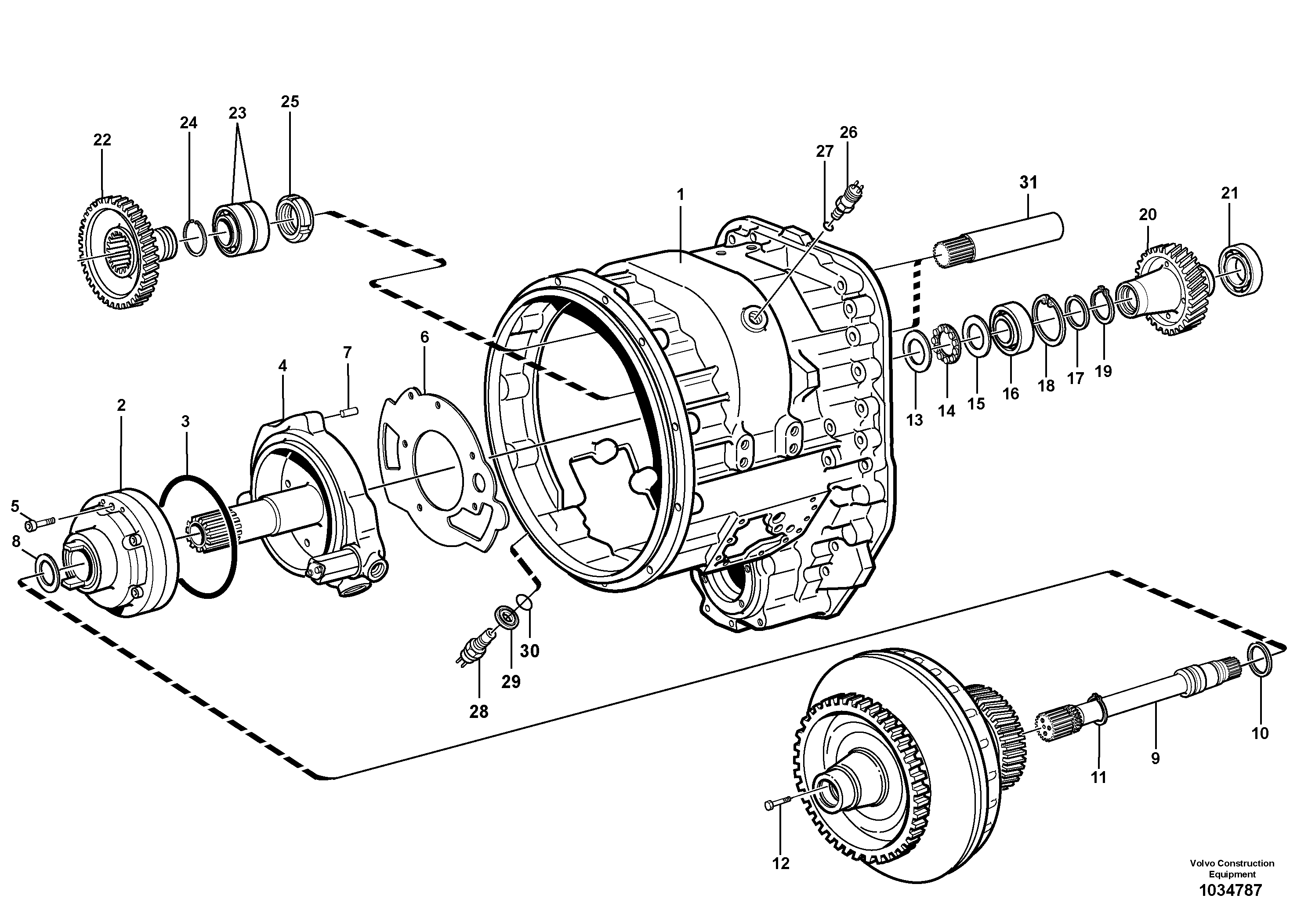 Схема запчастей Volvo L120E - 55091 Converter housing, gears and shafts L120E S/N 19804- SWE, 66001- USA, 71401-BRA, 54001-IRN