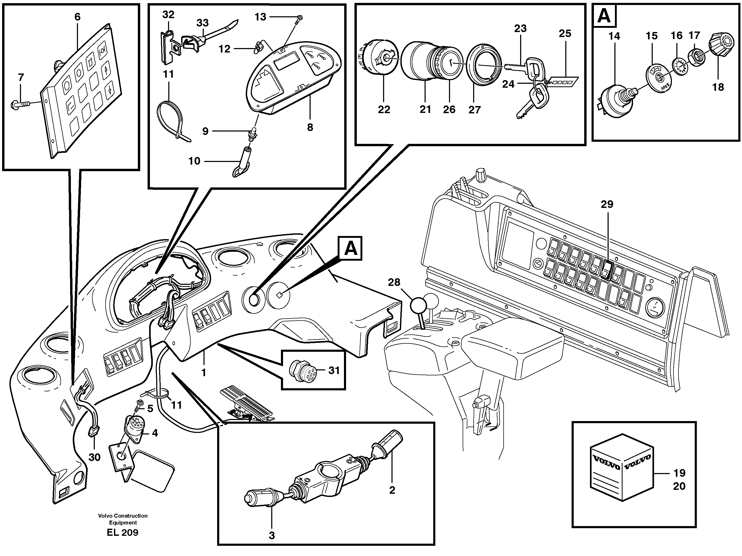 Схема запчастей Volvo L120E - 99256 Instrument panel L120E S/N 16001 - 19668 SWE, 64001- USA, 70701-BRA