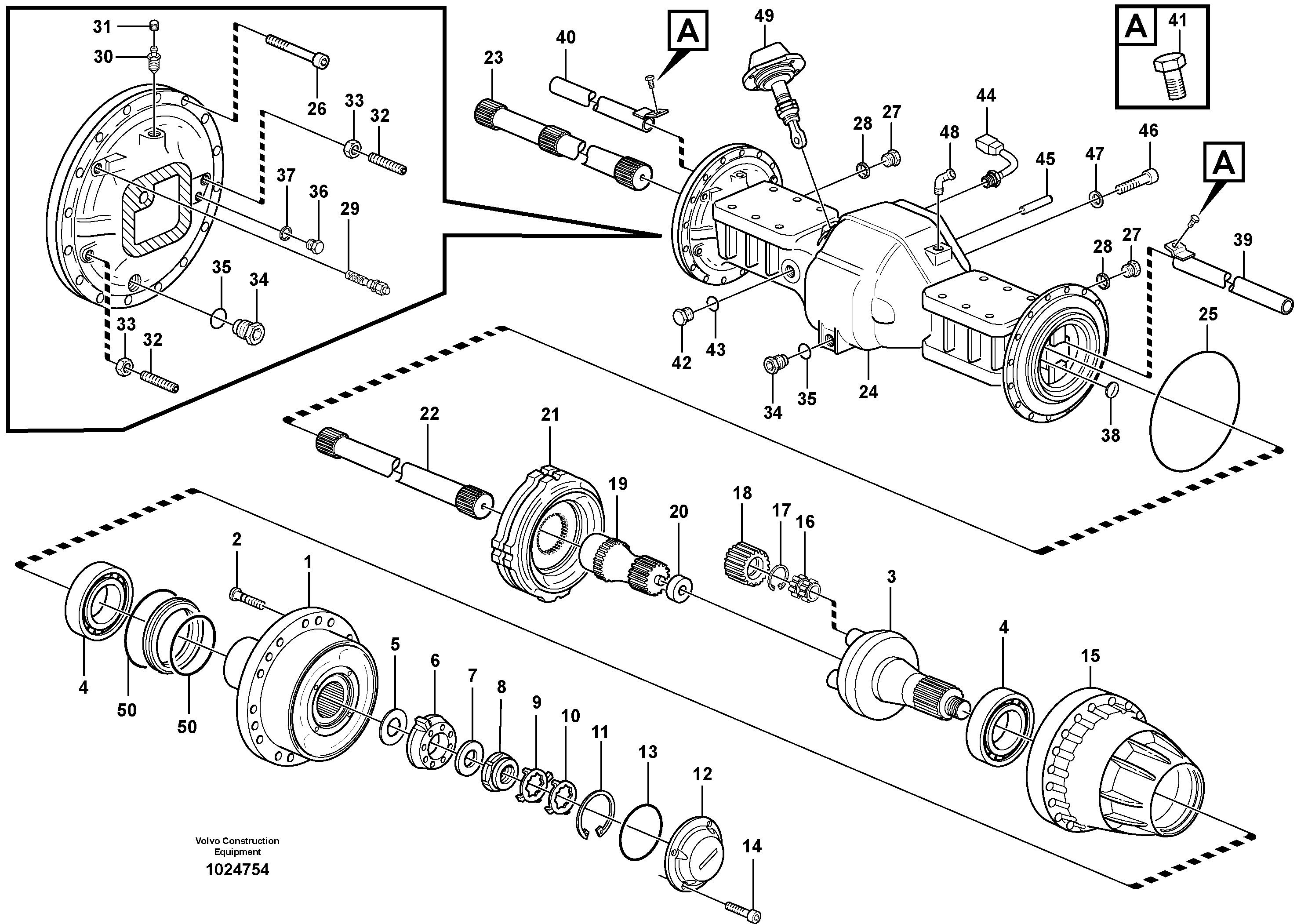 Схема запчастей Volvo L120E - 7363 Planetary axle, front L120E S/N 19804- SWE, 66001- USA, 71401-BRA, 54001-IRN