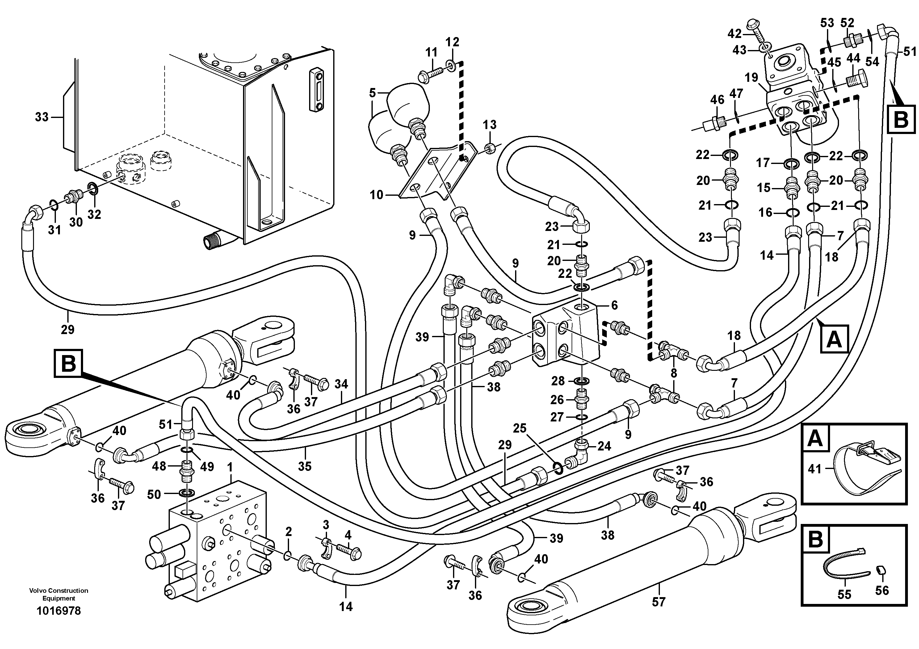 Схема запчастей Volvo L60E - 40636 Steering system, pressure and return lines L60E