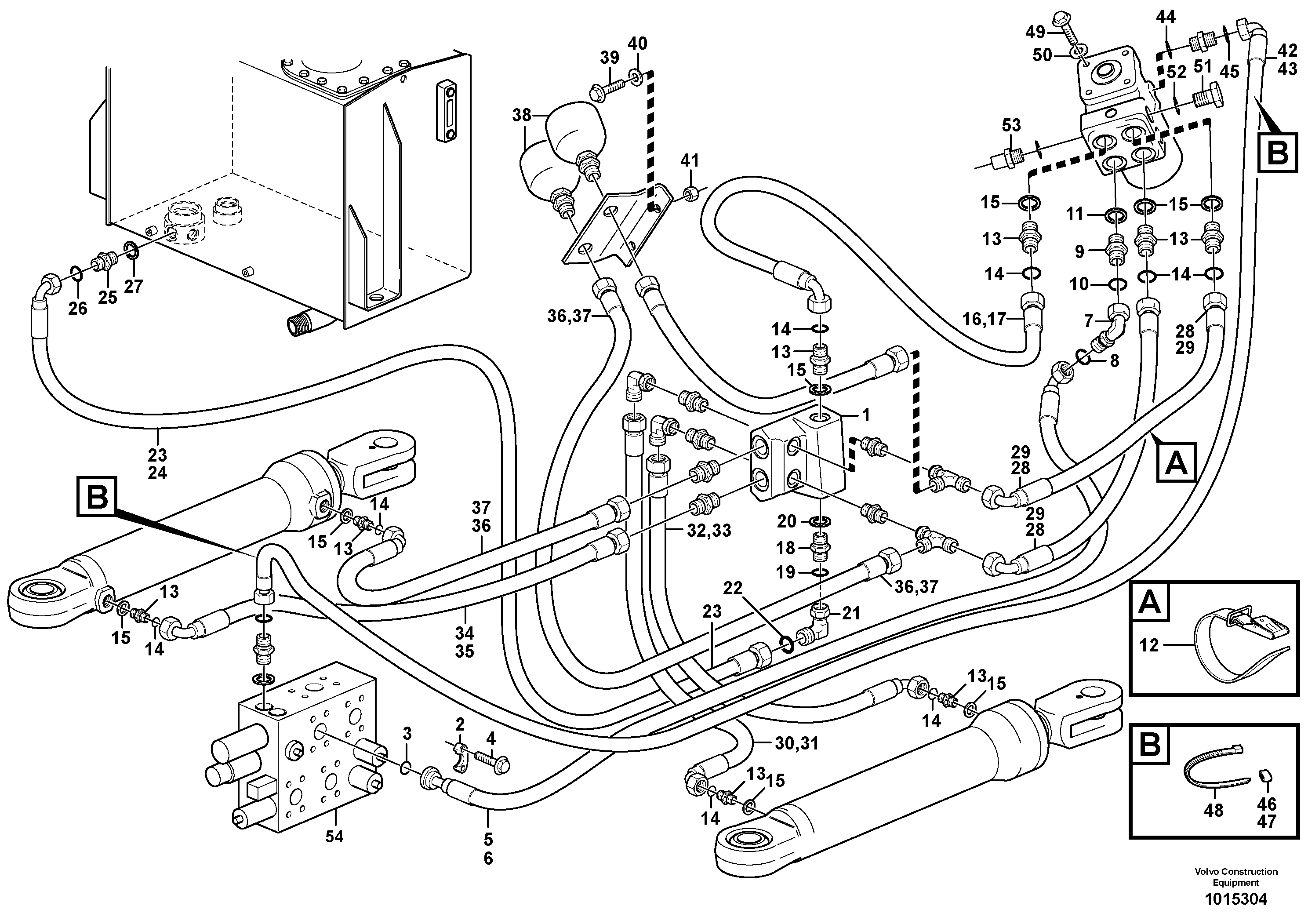 Схема запчастей Volvo L60E - 94753 Steering system, pressure and return lines L60E