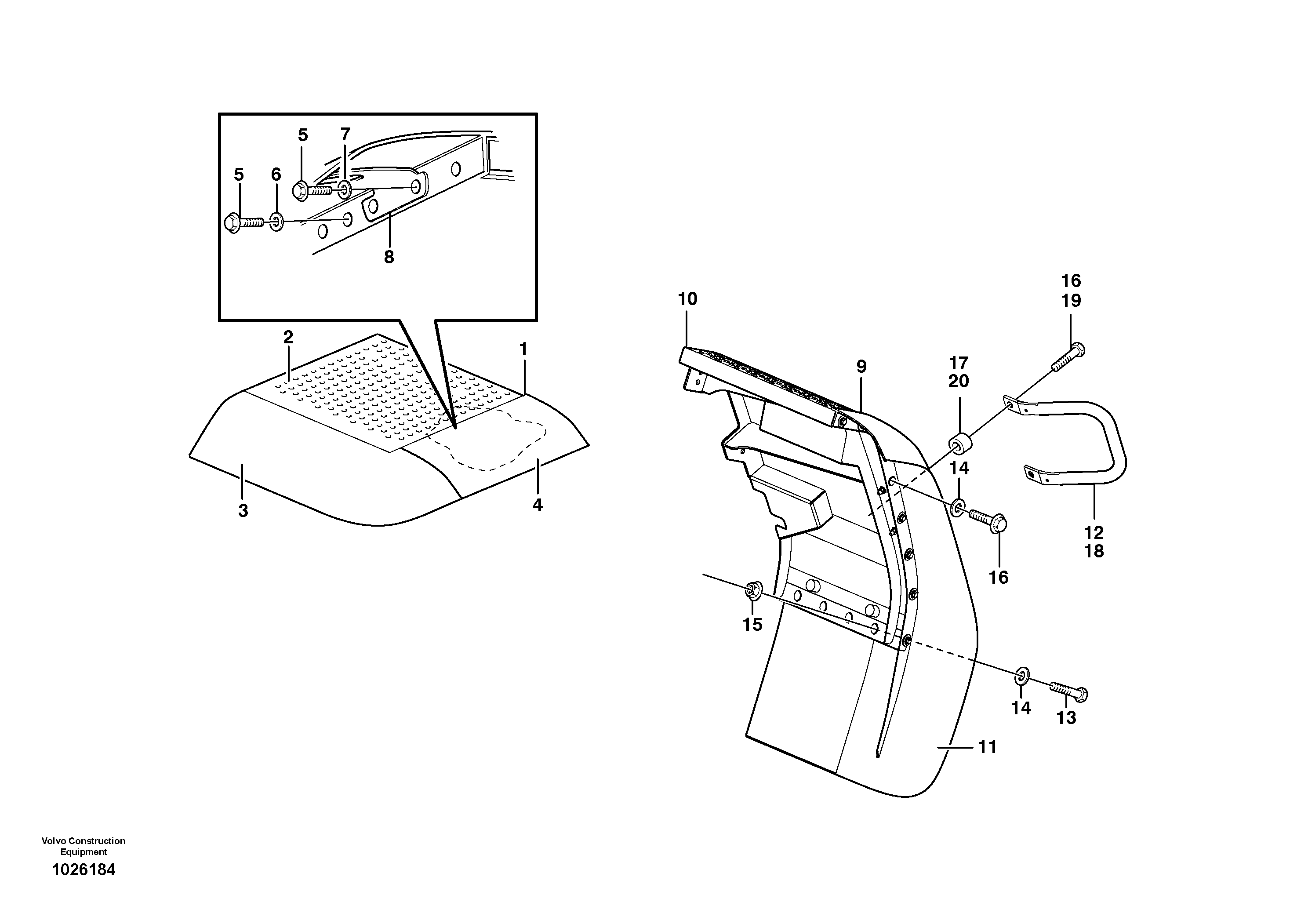 Схема запчастей Volvo L60E - 38989 Swing out rear mudguard L60E