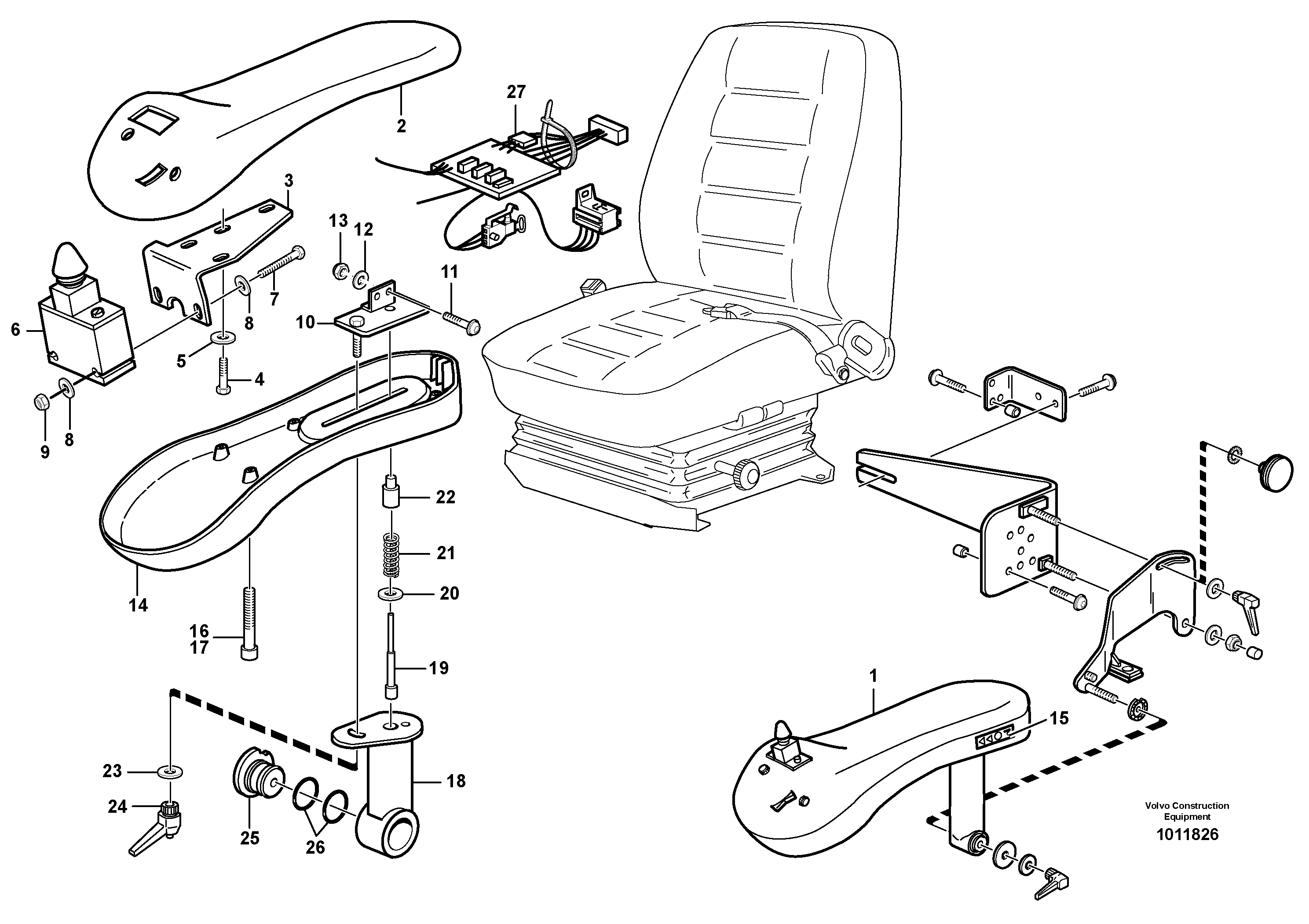 Схема запчастей Volvo L60E - 15497 CDC - steering. Arm rest with fitting parts L60E