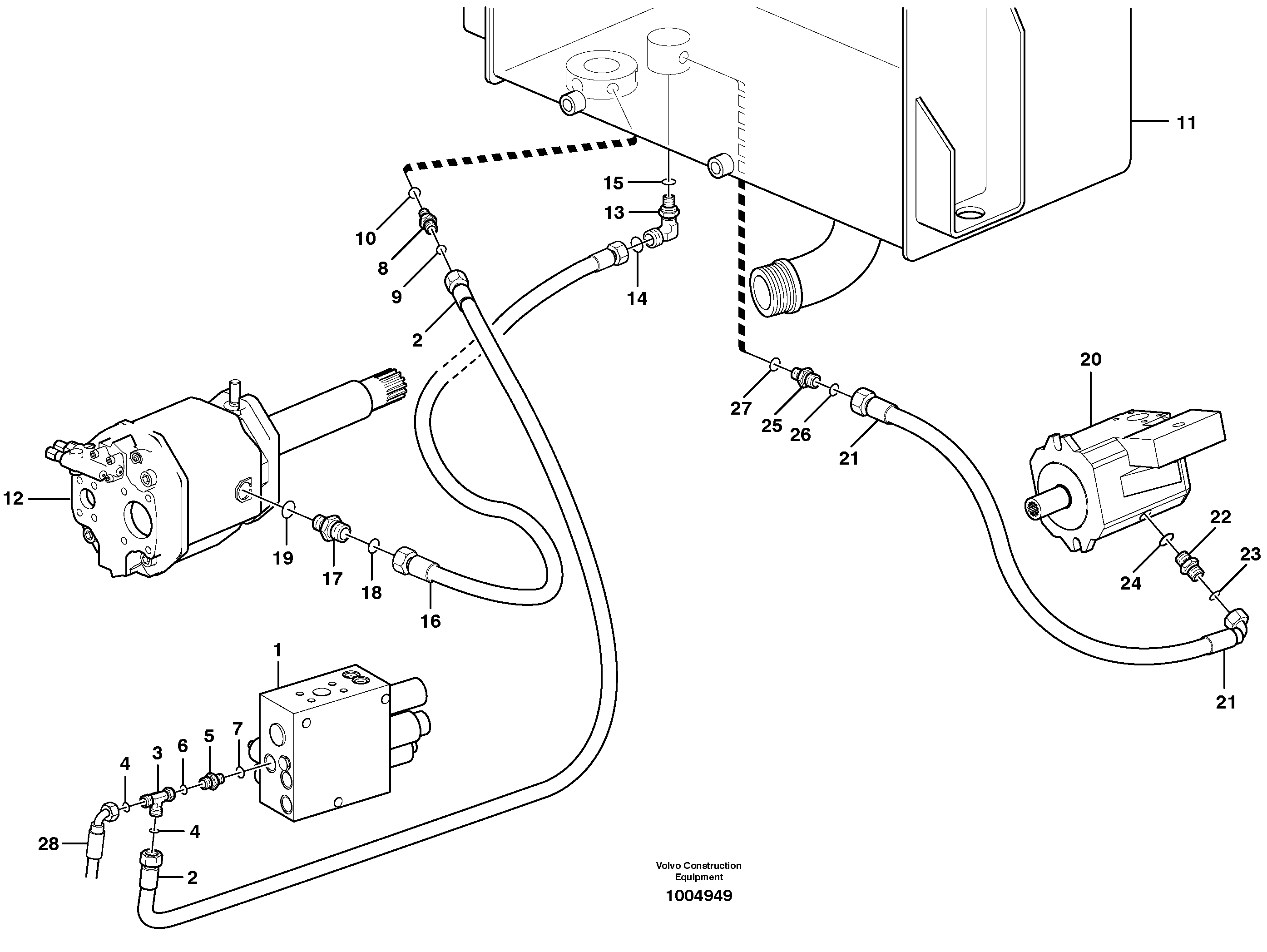 Схема запчастей Volvo L60E - 45142 Hydraulic system, return line L60E