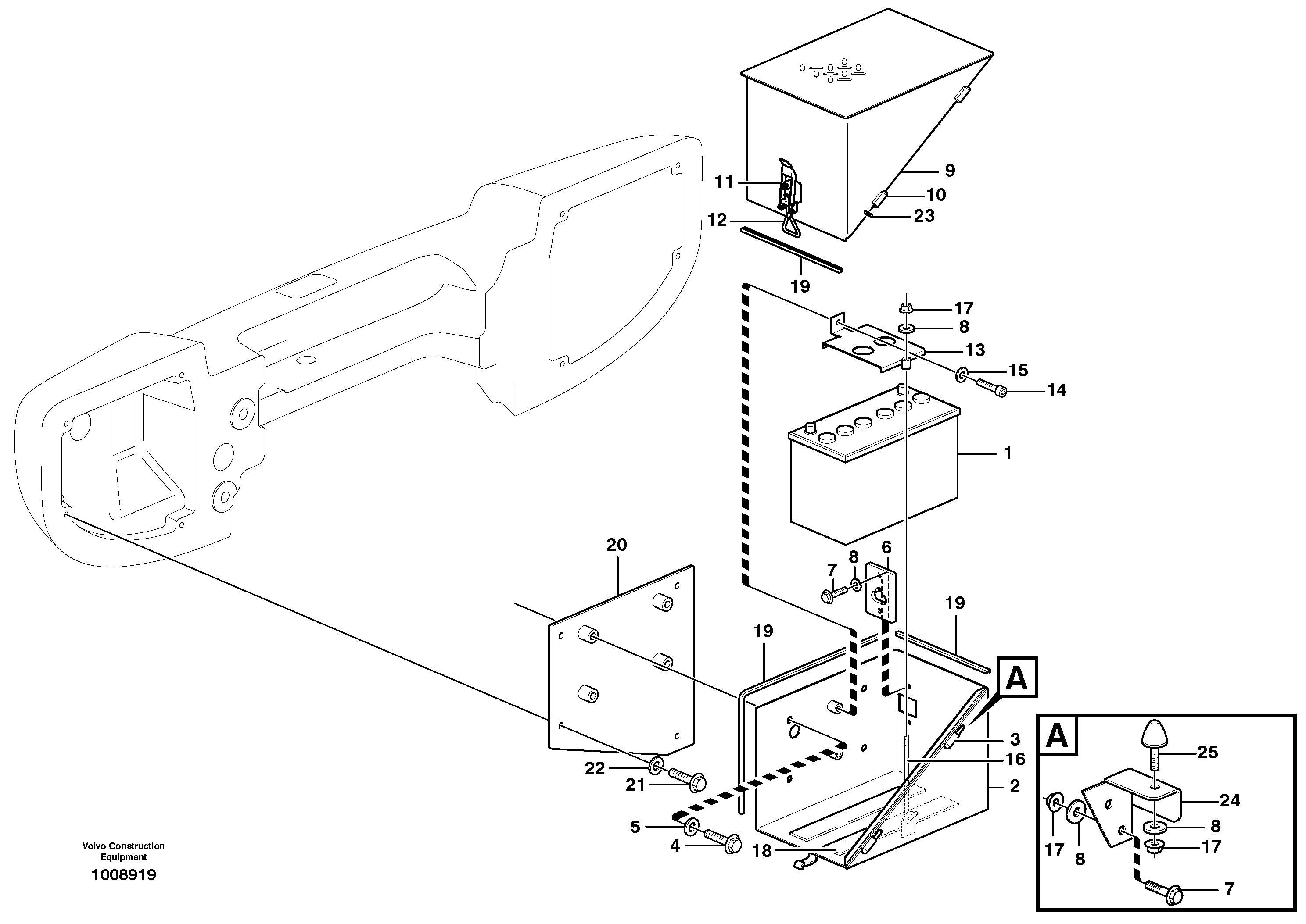 Схема запчастей Volvo L60E - 25497 Battery box with fitting parts L60E