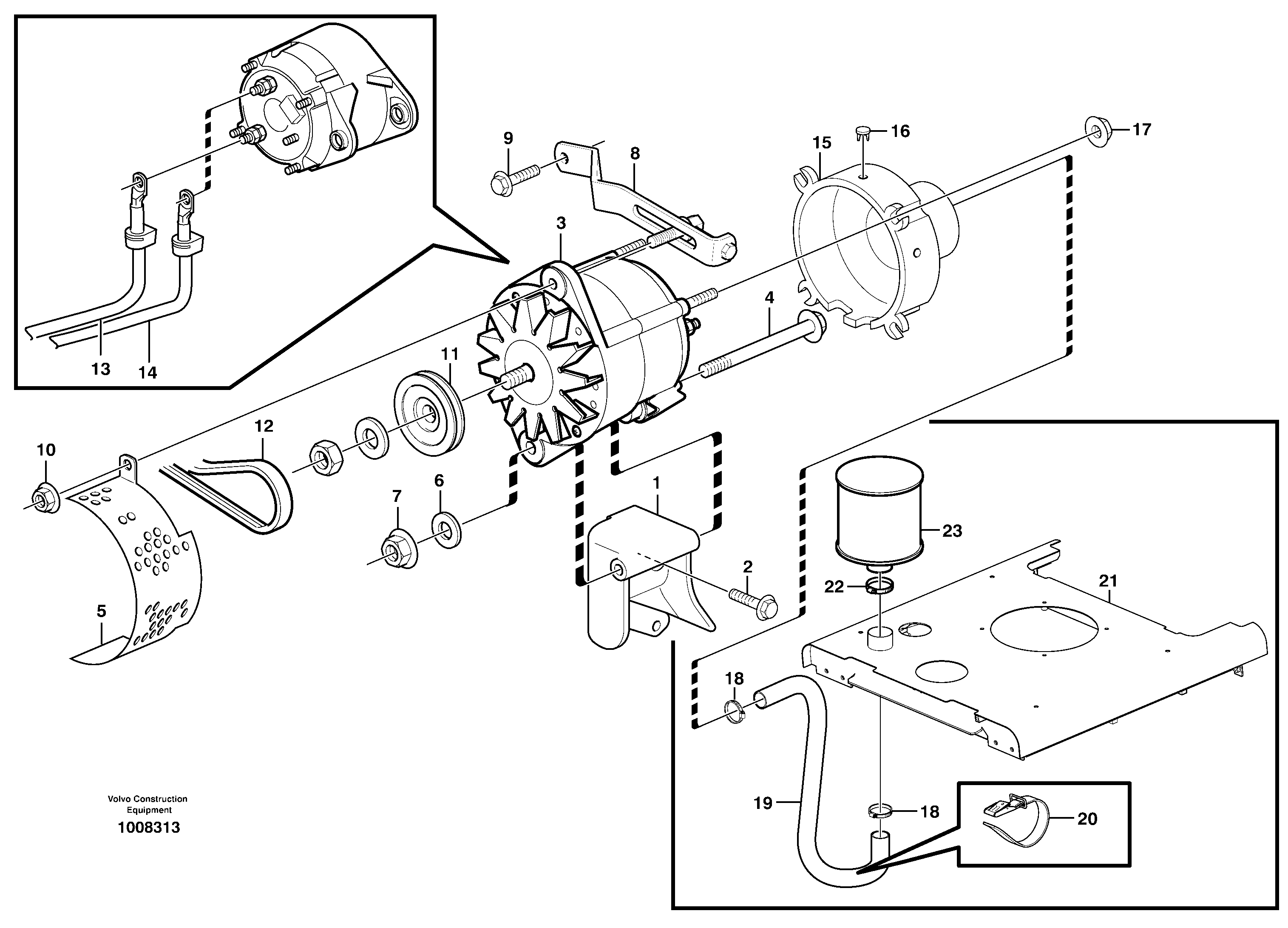 Схема запчастей Volvo L60E - 106112 Alternator with assembling details L60E