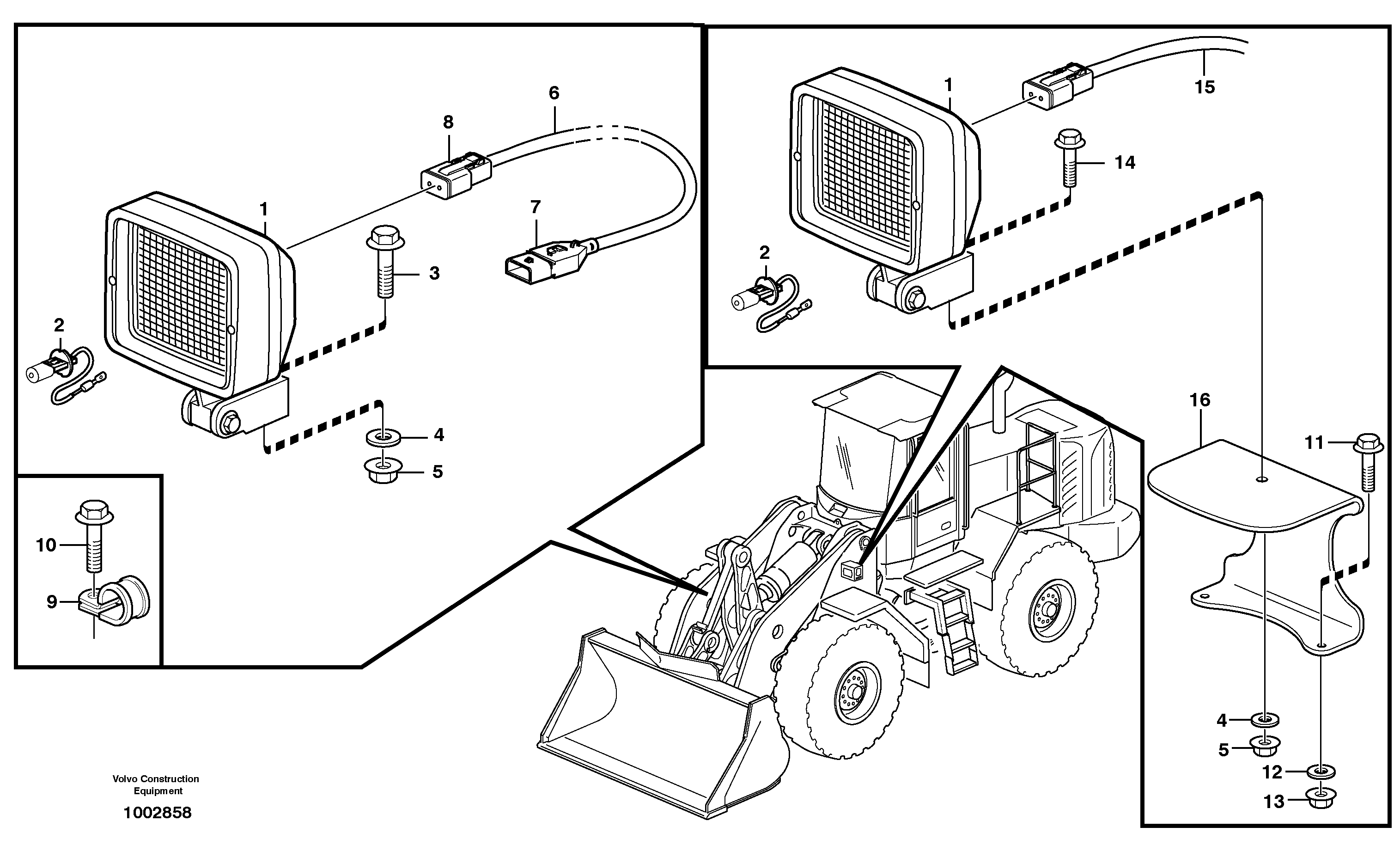 Схема запчастей Volvo L60E - 87860 Work lights, front L60E