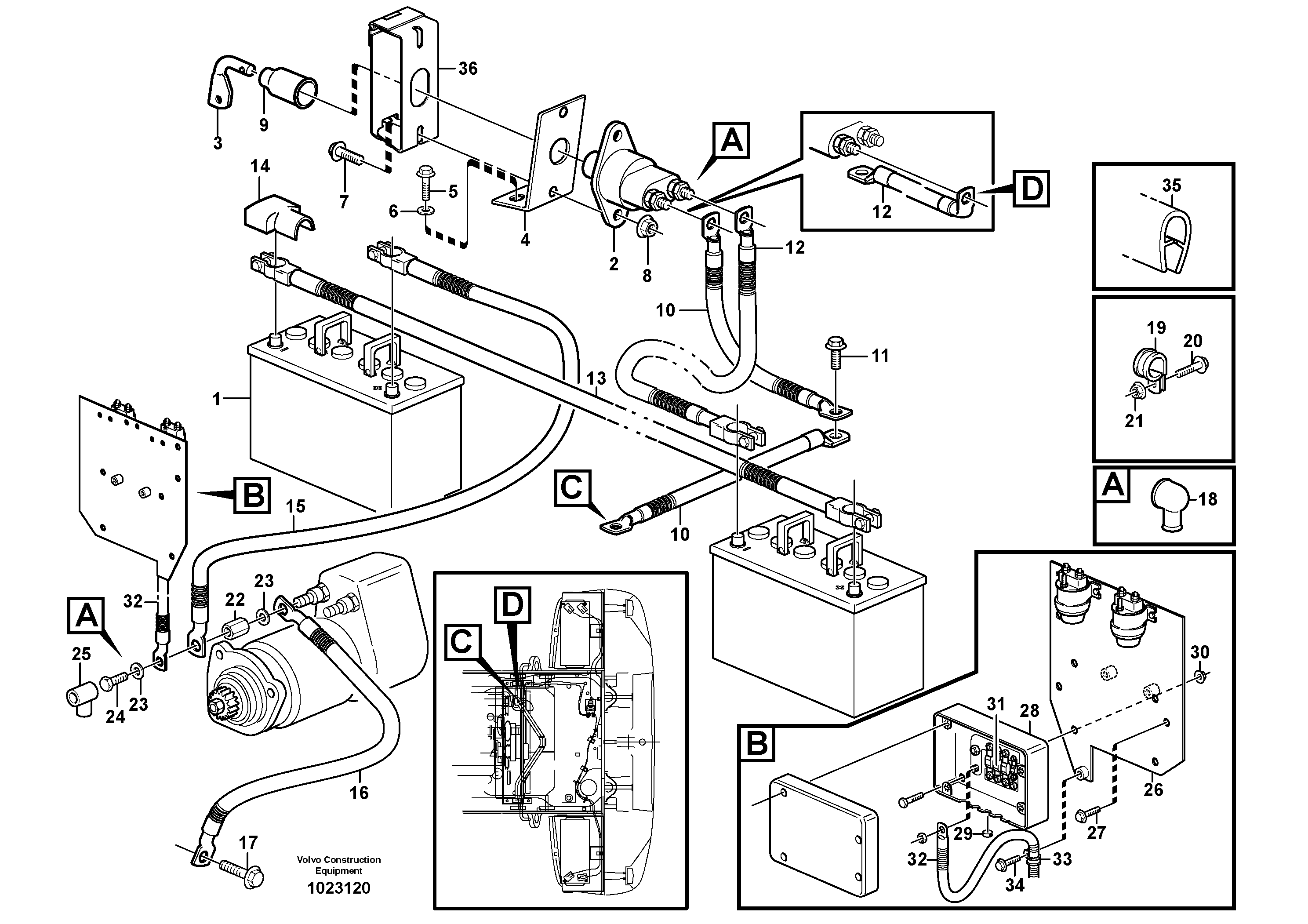 Схема запчастей Volvo L60E - 36369 Battery cable and main switch L60E