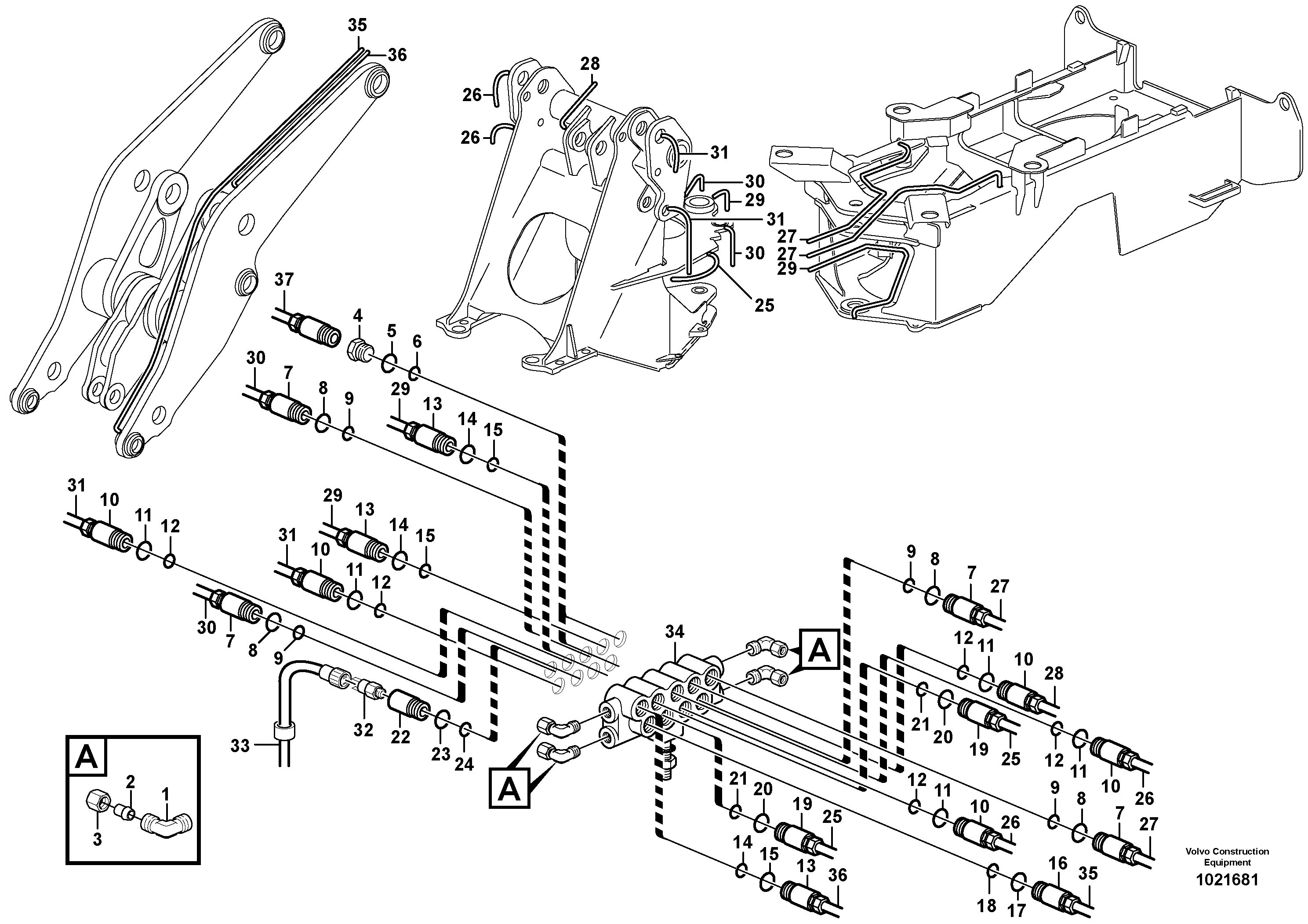 Схема запчастей Volvo L60E - 38462 Distribution block, B1 L60E