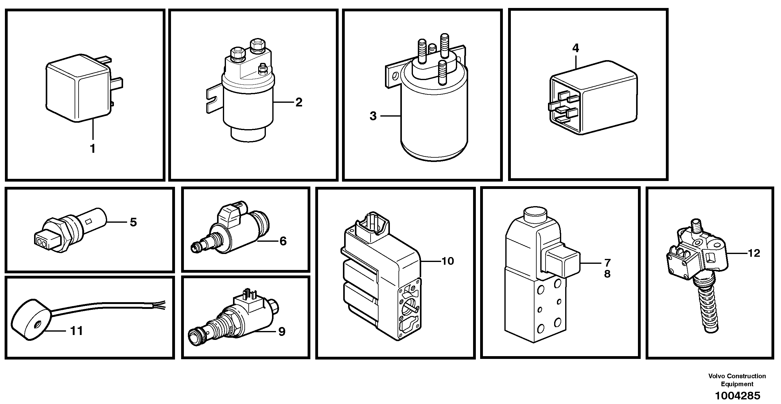 Схема запчастей Volvo L60E - 97374 Relays, sensors and solenoid valves, reference list L60E