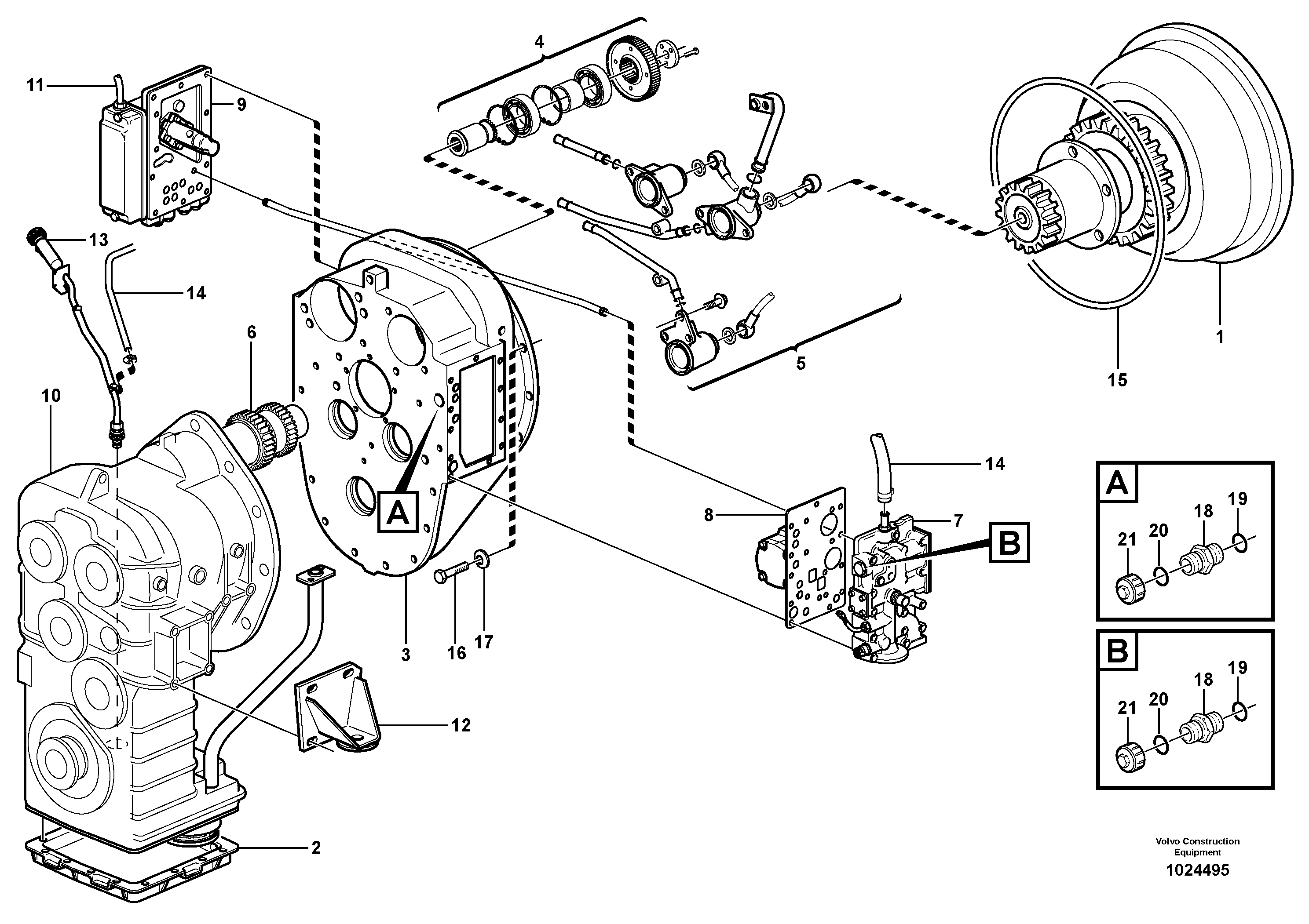 Схема запчастей Volvo L60E - 39641 Hydraulic transmission with fitting parts L60E