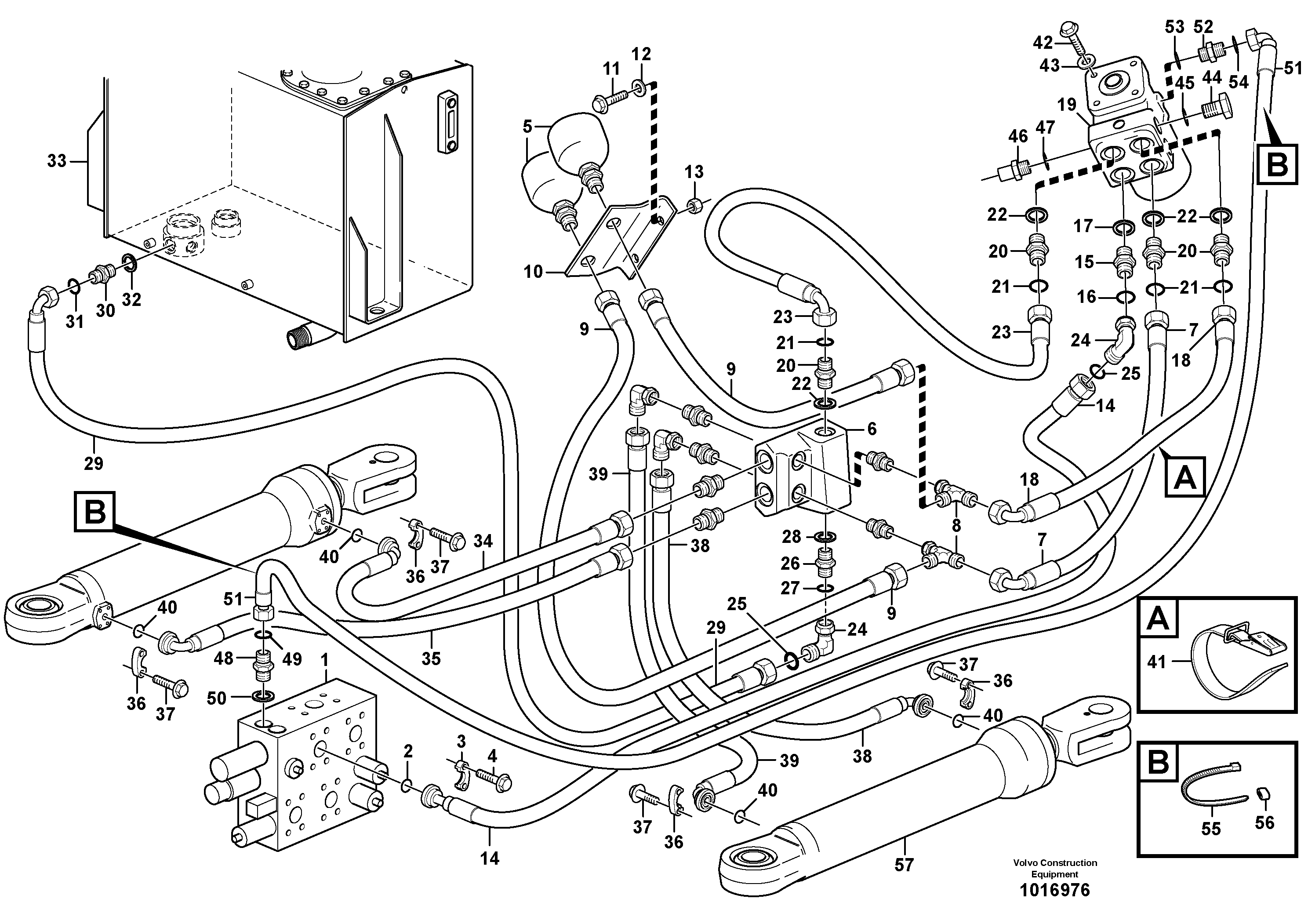 Схема запчастей Volvo L70E - 25536 Steering system, pressure and return lines L70E