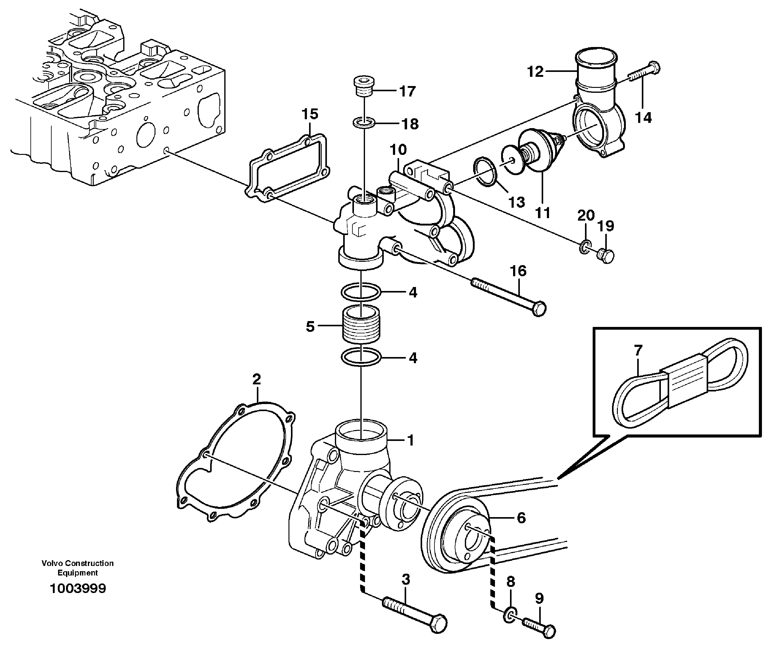 Схема запчастей Volvo L70E - 29630 Water pump and thermostat housing L70E