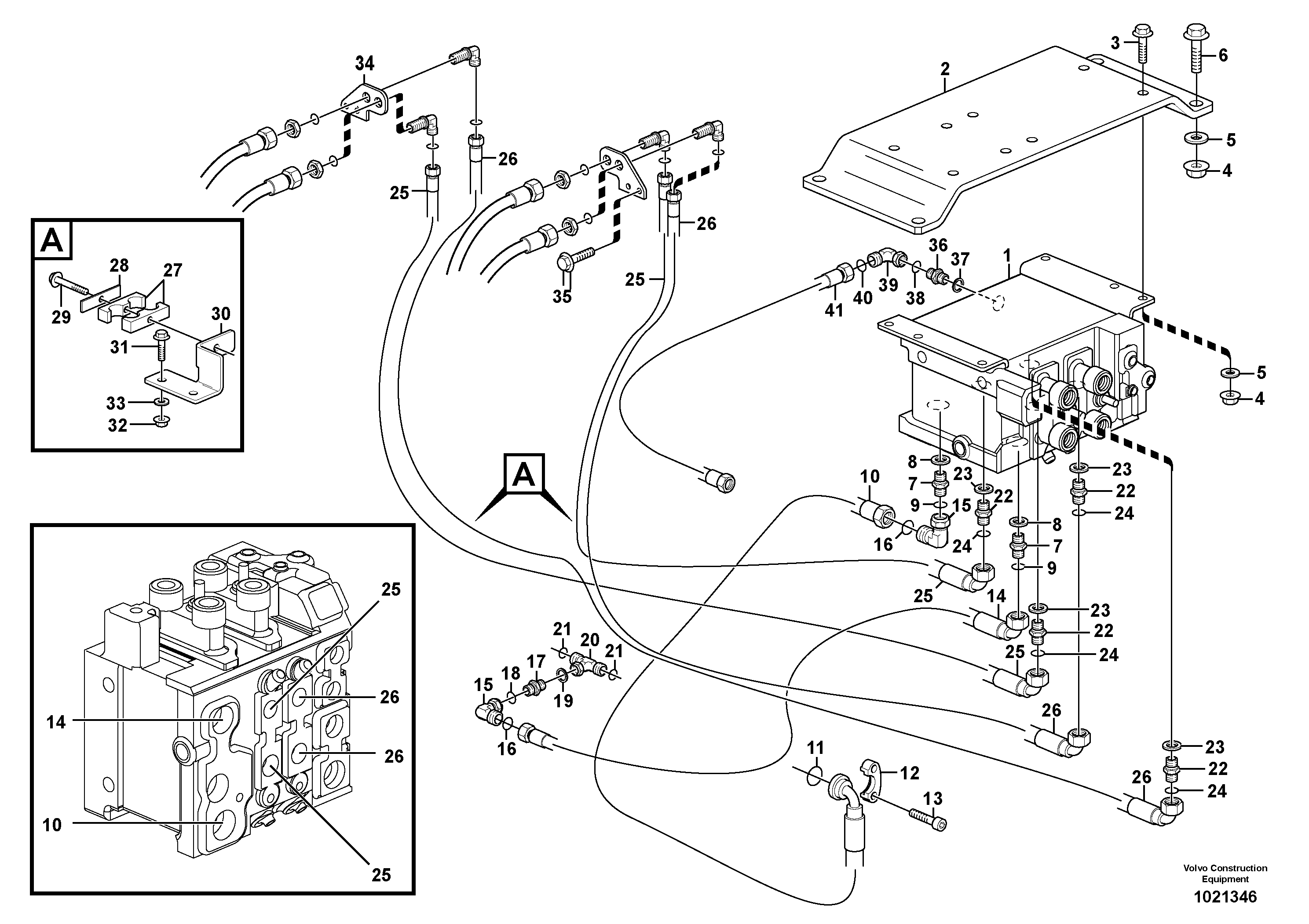 Схема запчастей Volvo L70E - 102187 Hydraulic system, 3rd and 4th function. Feed and return lines L70E