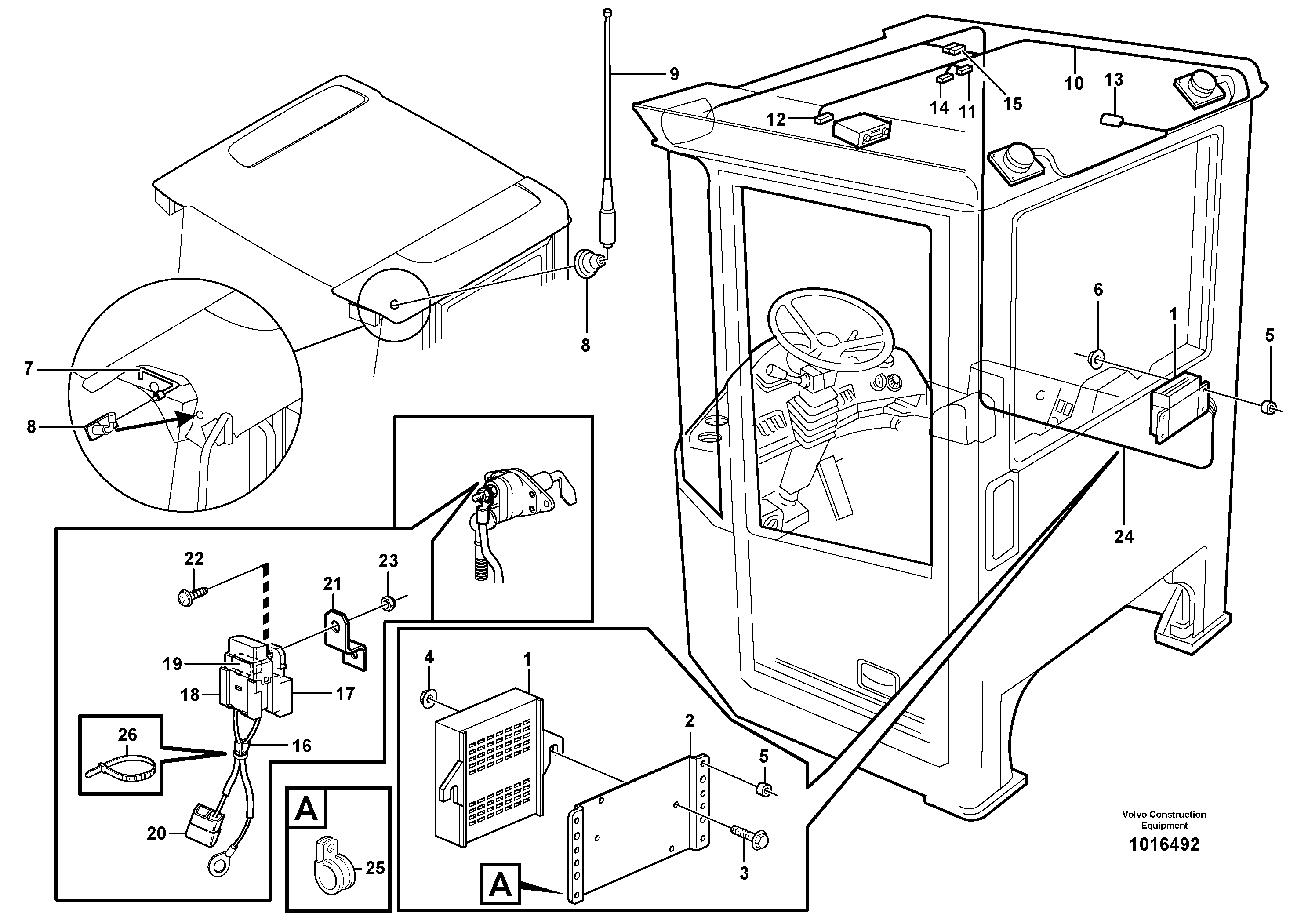 Схема запчастей Volvo L90E - 105802 Voltage converter and cable harness for radio L90E