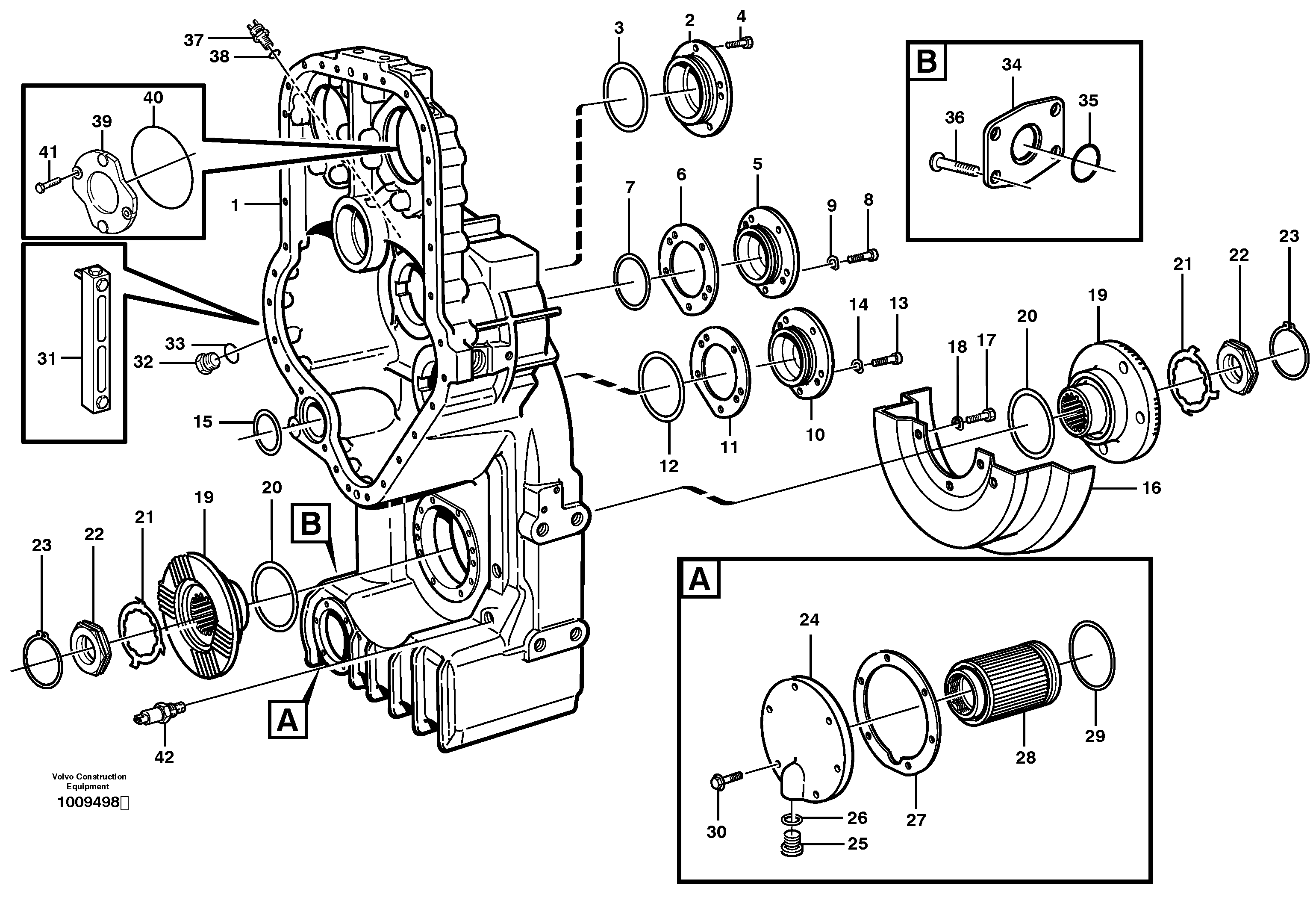 Схема запчастей Volvo L90E - 106685 Transfer case, housing and covers L90E