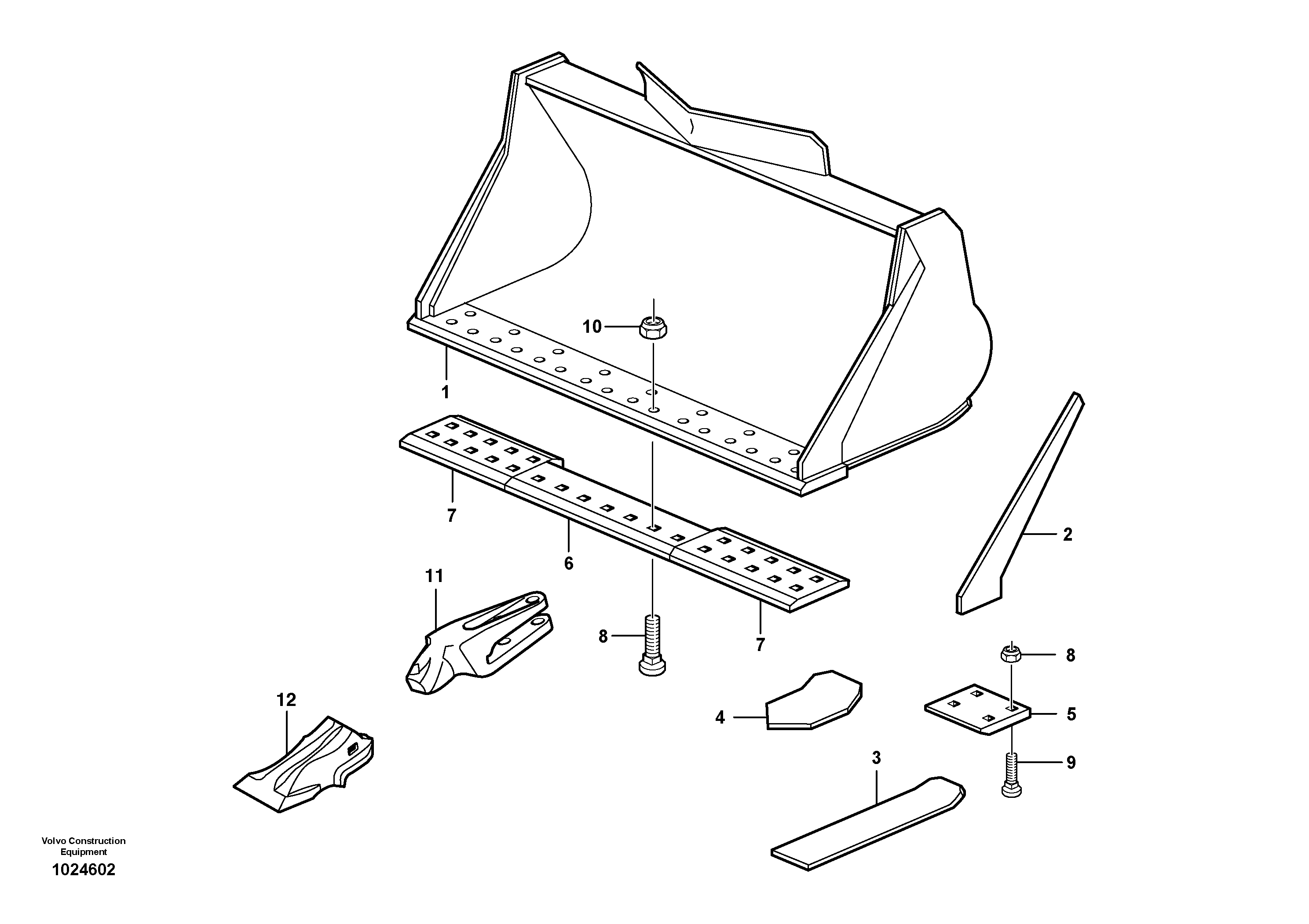 Схема запчастей Volvo L90E - 79630 Bucket, straight lip, alt. edge savers or teeth ATTACHMENTS ATTACHMENTS WHEEL LOADERS GEN. D - E
