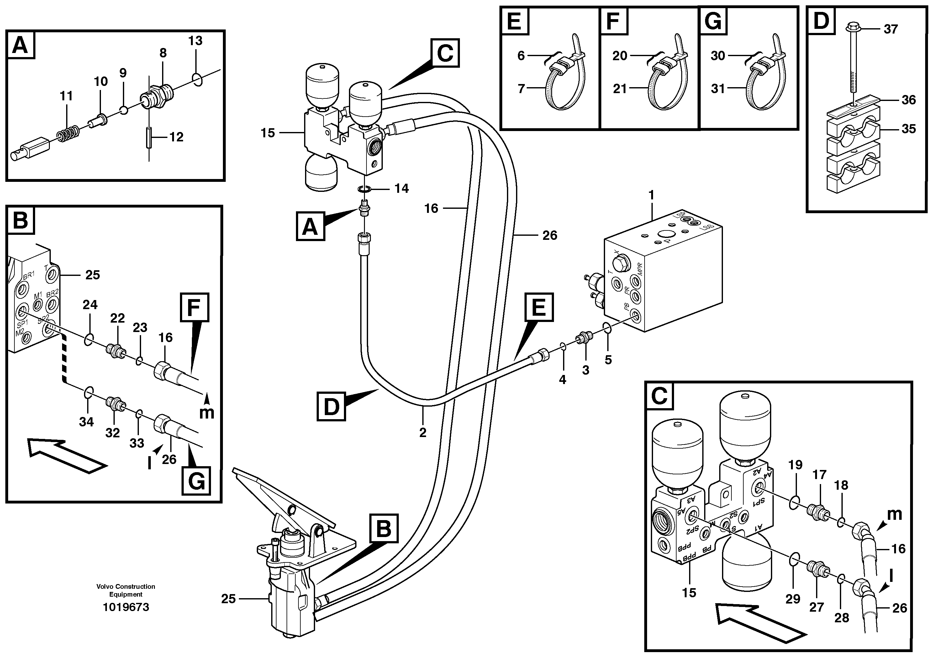 Схема запчастей Volvo L90E - 18293 Brake line, valve body - accumulators - accumulator - footbrake valve L90E