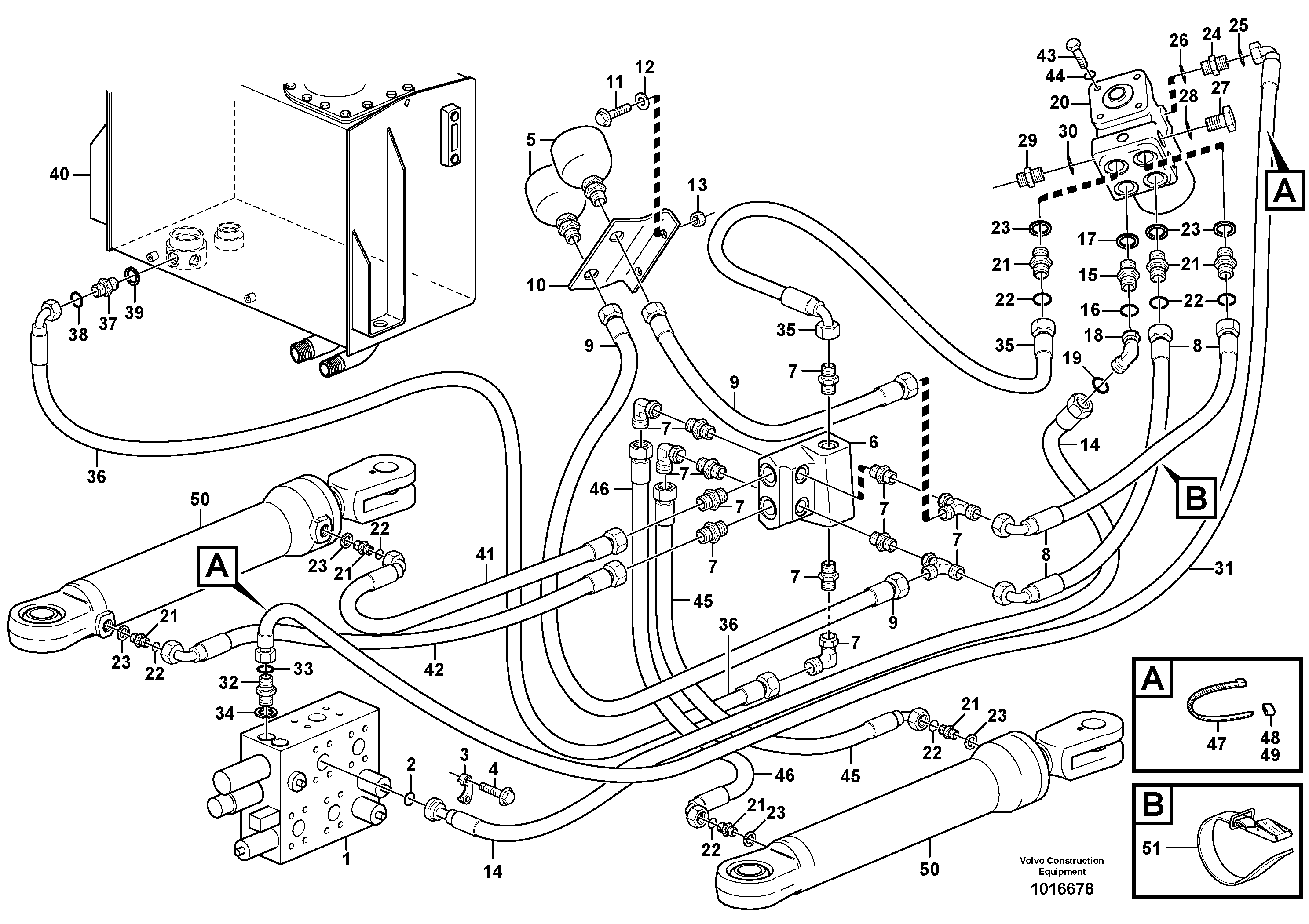 Схема запчастей Volvo L90E - 11329 Steering system, pressure and return lines L90E