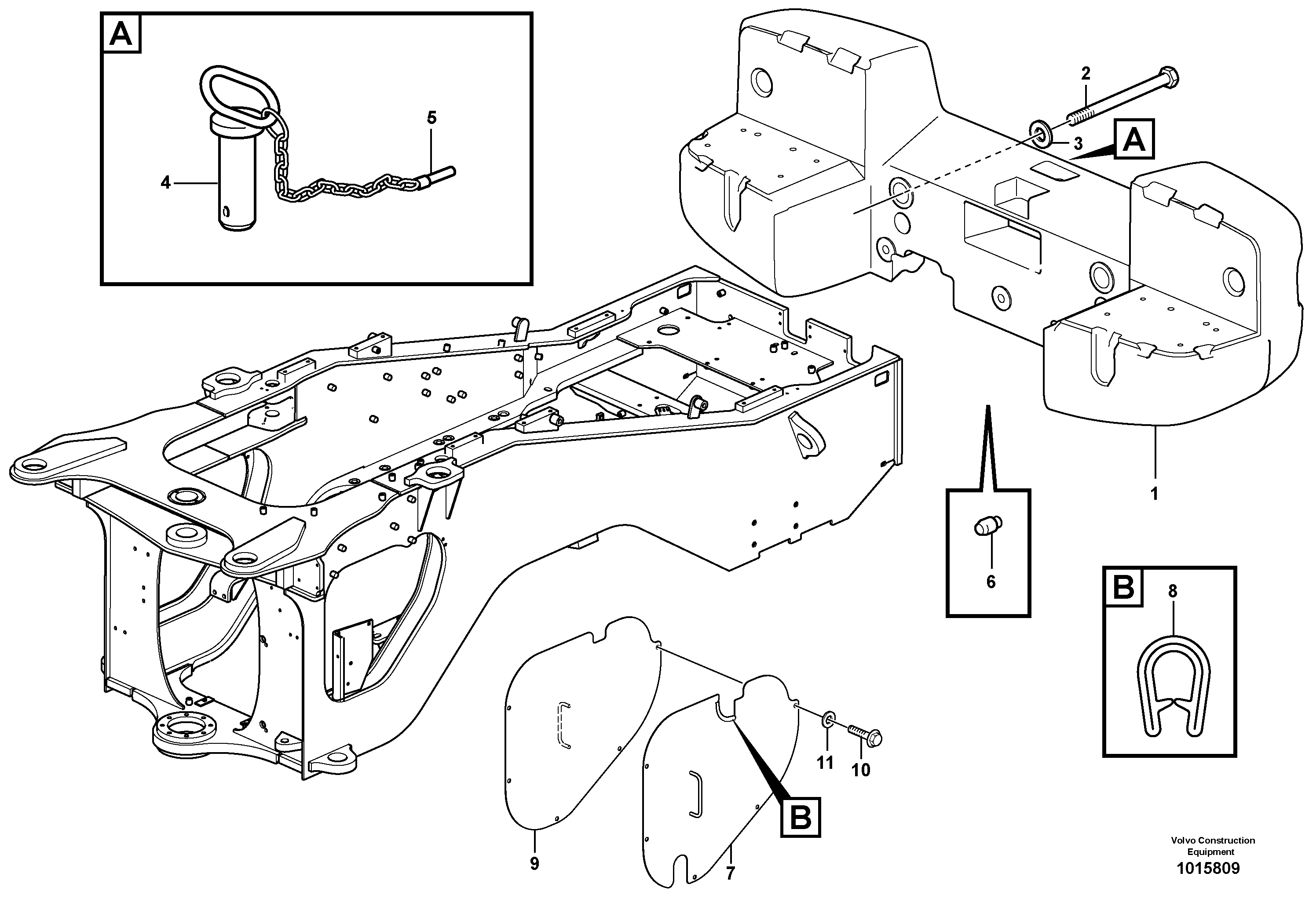 Схема запчастей Volvo L90E - 11407 Rear hitch and counterweight L90E