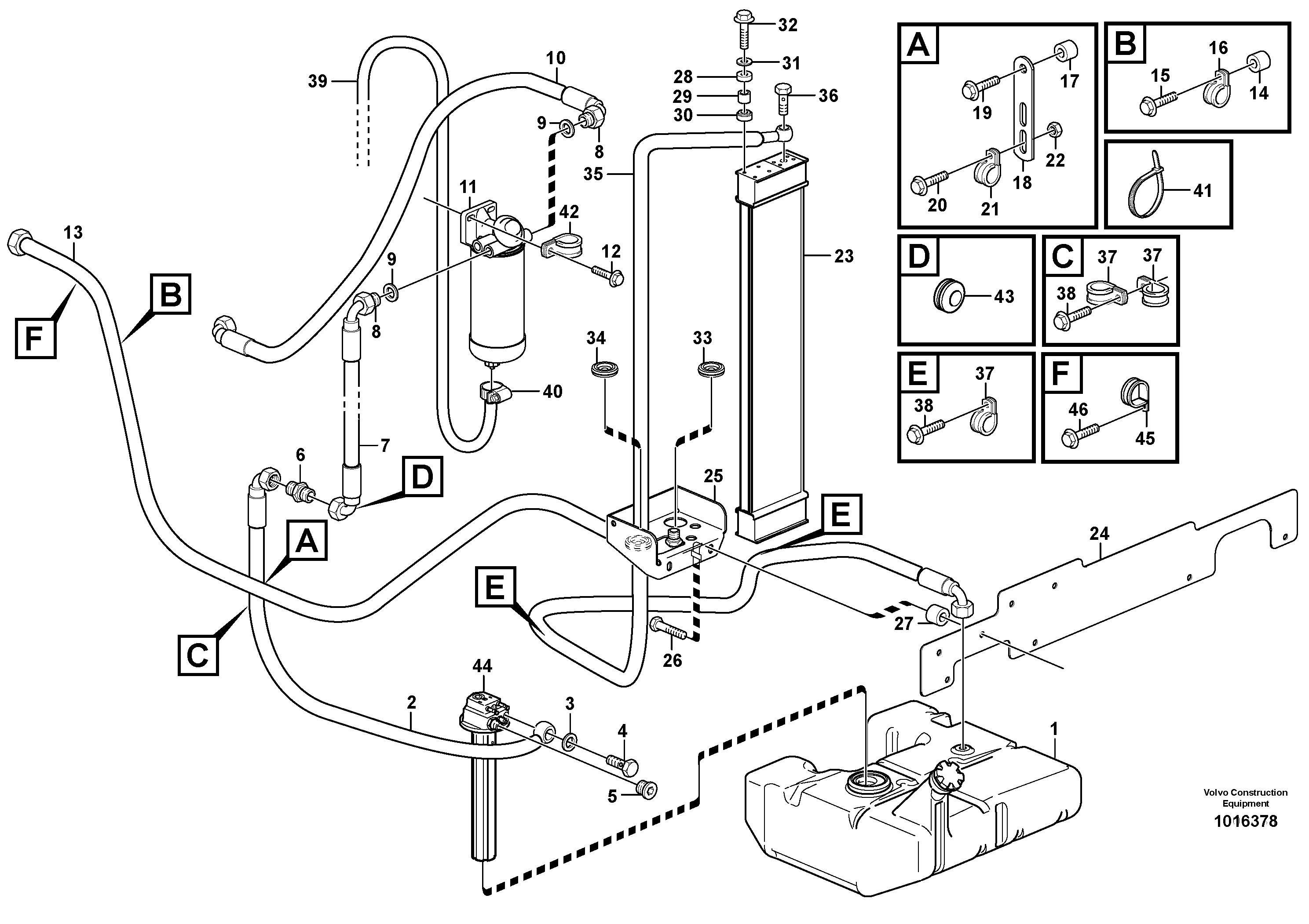 Схема запчастей Volvo L90E - 101936 Fuel pipes, fuel tank - injection pump L90E