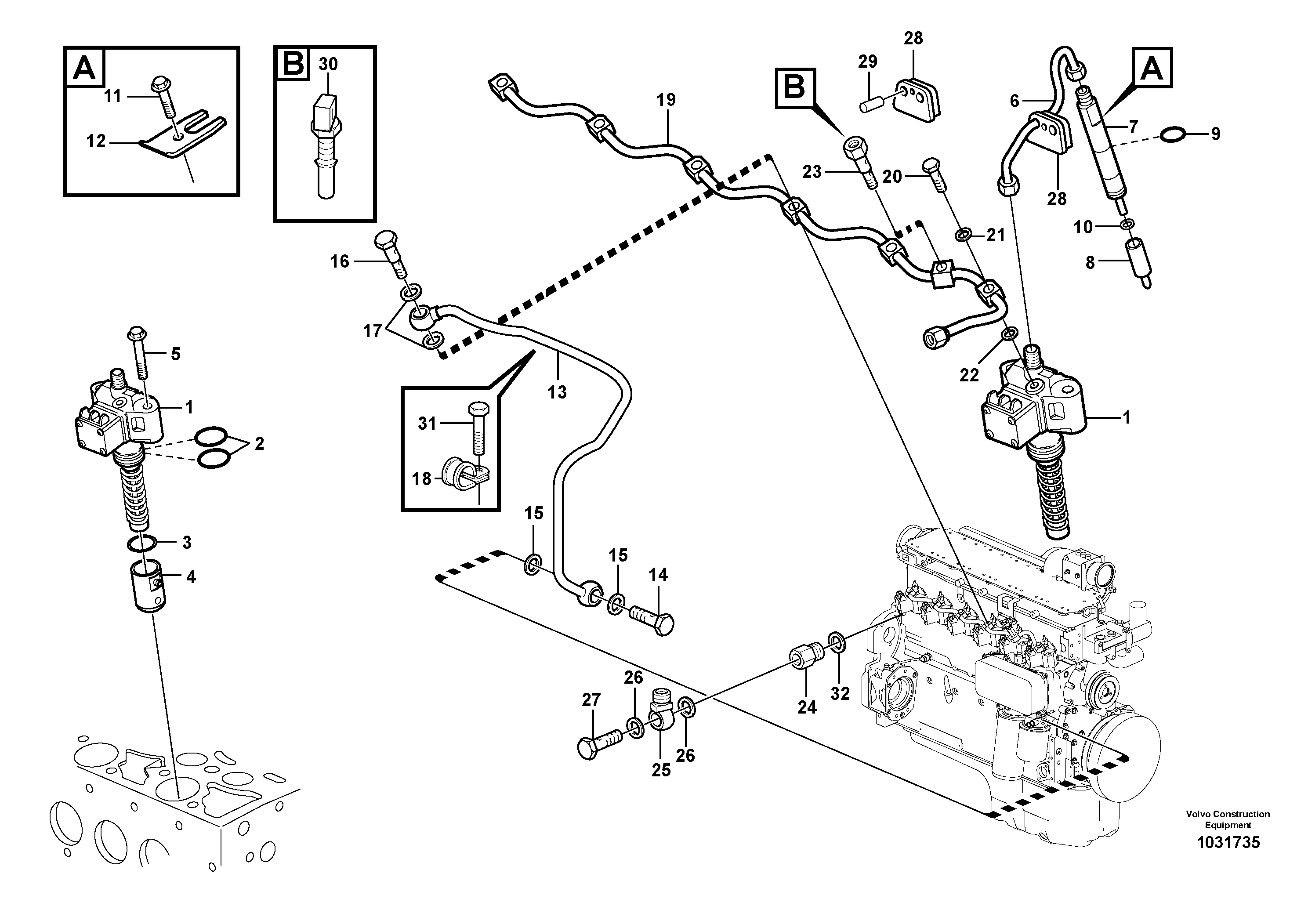 Схема запчастей Volvo L90E - 51160 Fuel lines and injectors L90E