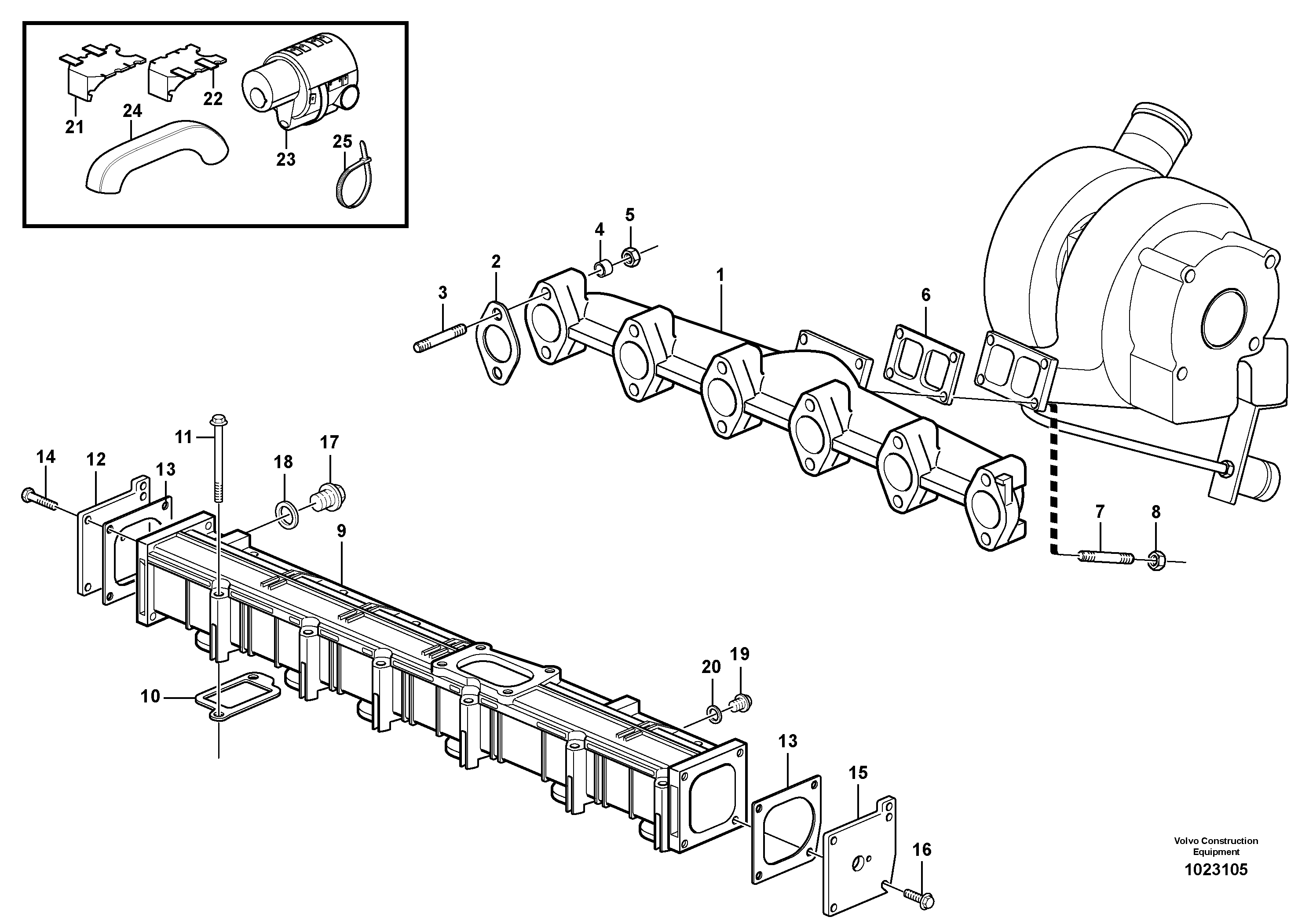 Схема запчастей Volvo L90E - 14994 Inlet manifold and exhaust manifold L90E