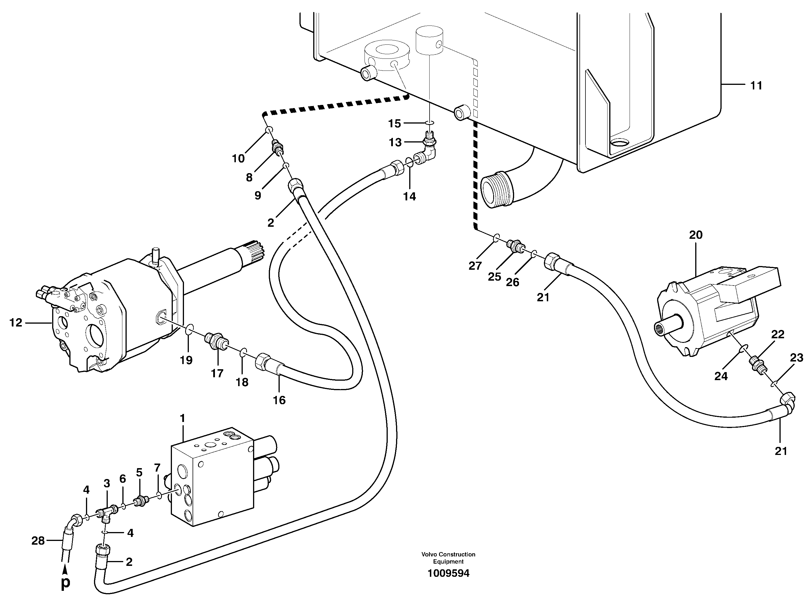 Схема запчастей Volvo L90E - 32489 Hydraulic system, return line L90E