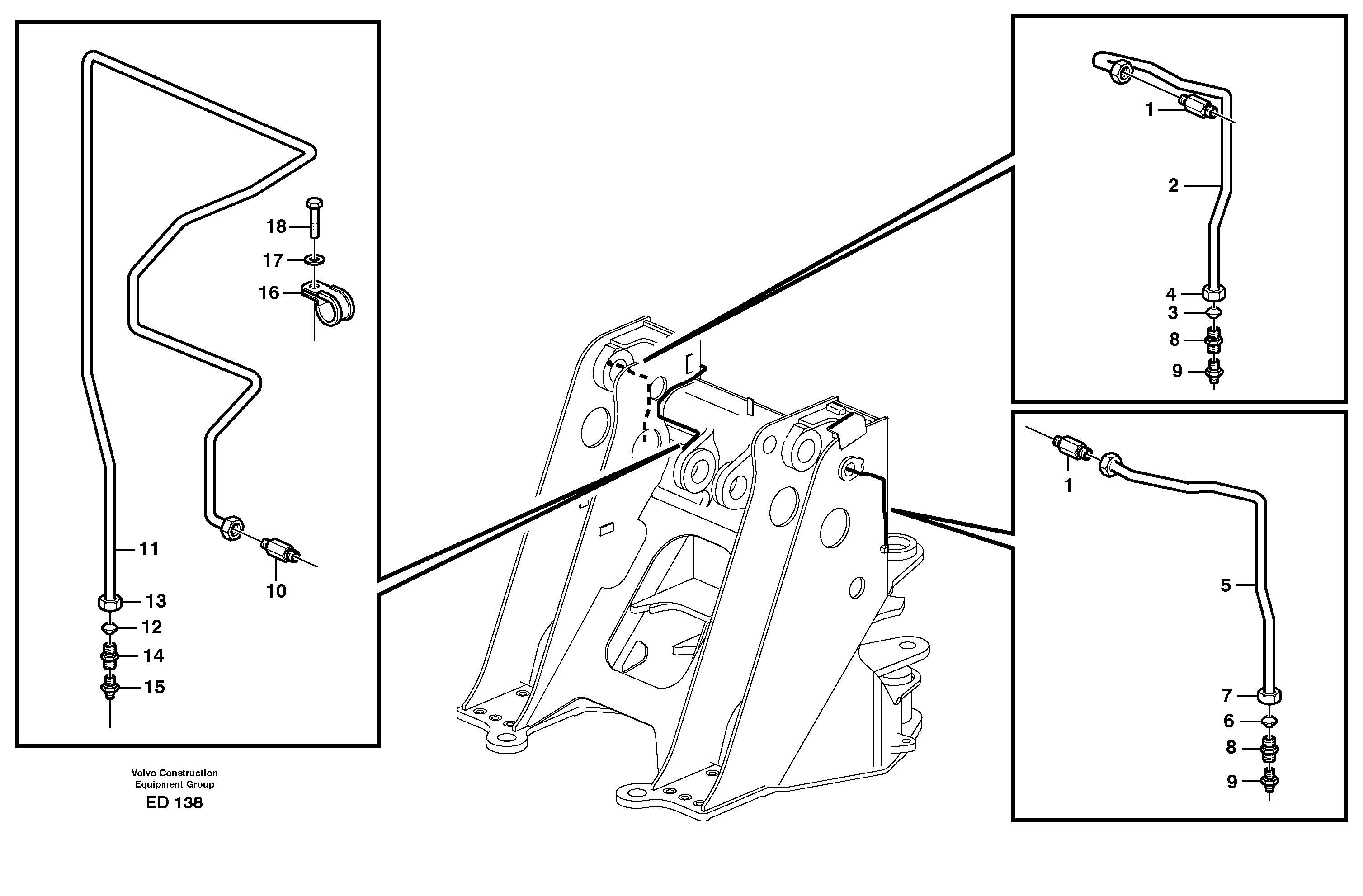 Схема запчастей Volvo L90E - 27728 Extended lube points for lift arm system L90E