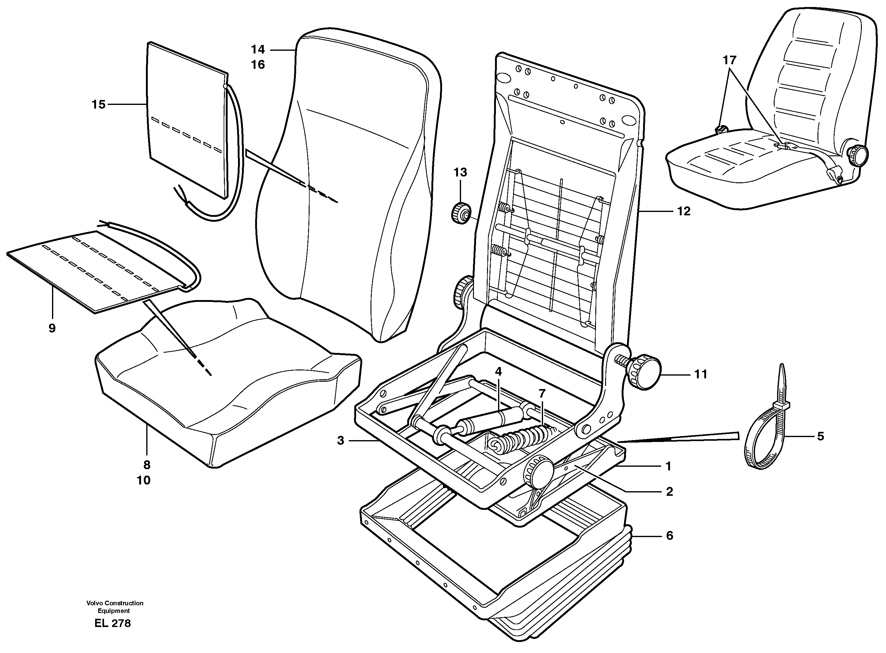 Схема запчастей Volvo L110E - 45849 Operators seat, Be-ge L110E S/N 1002 - 2165 SWE, 60001- USA,70201-70257BRA