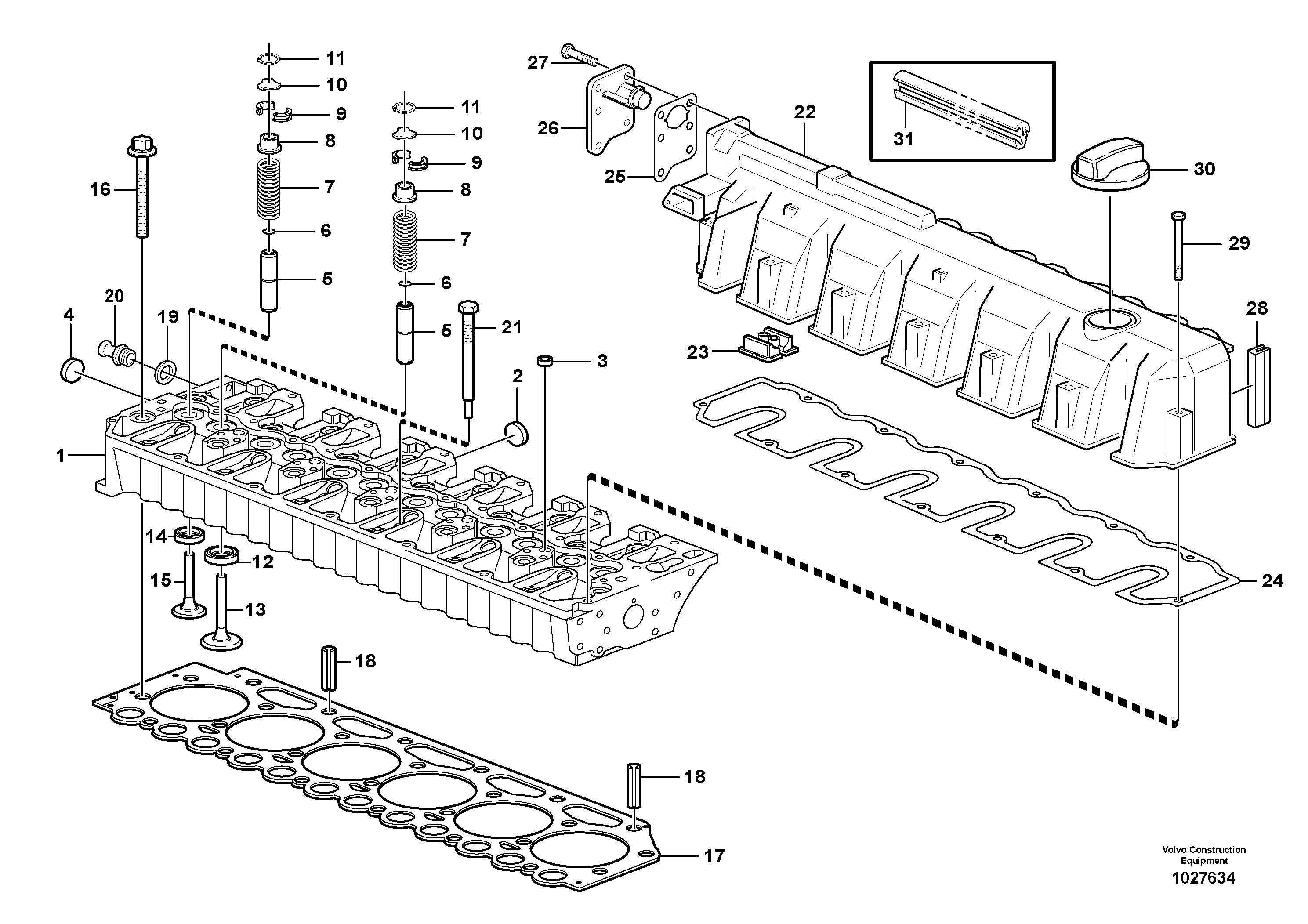 Схема запчастей Volvo L110E - 32467 Головка блока цилиндров L110E S/N 2202- SWE, 61001- USA, 70401-BRA