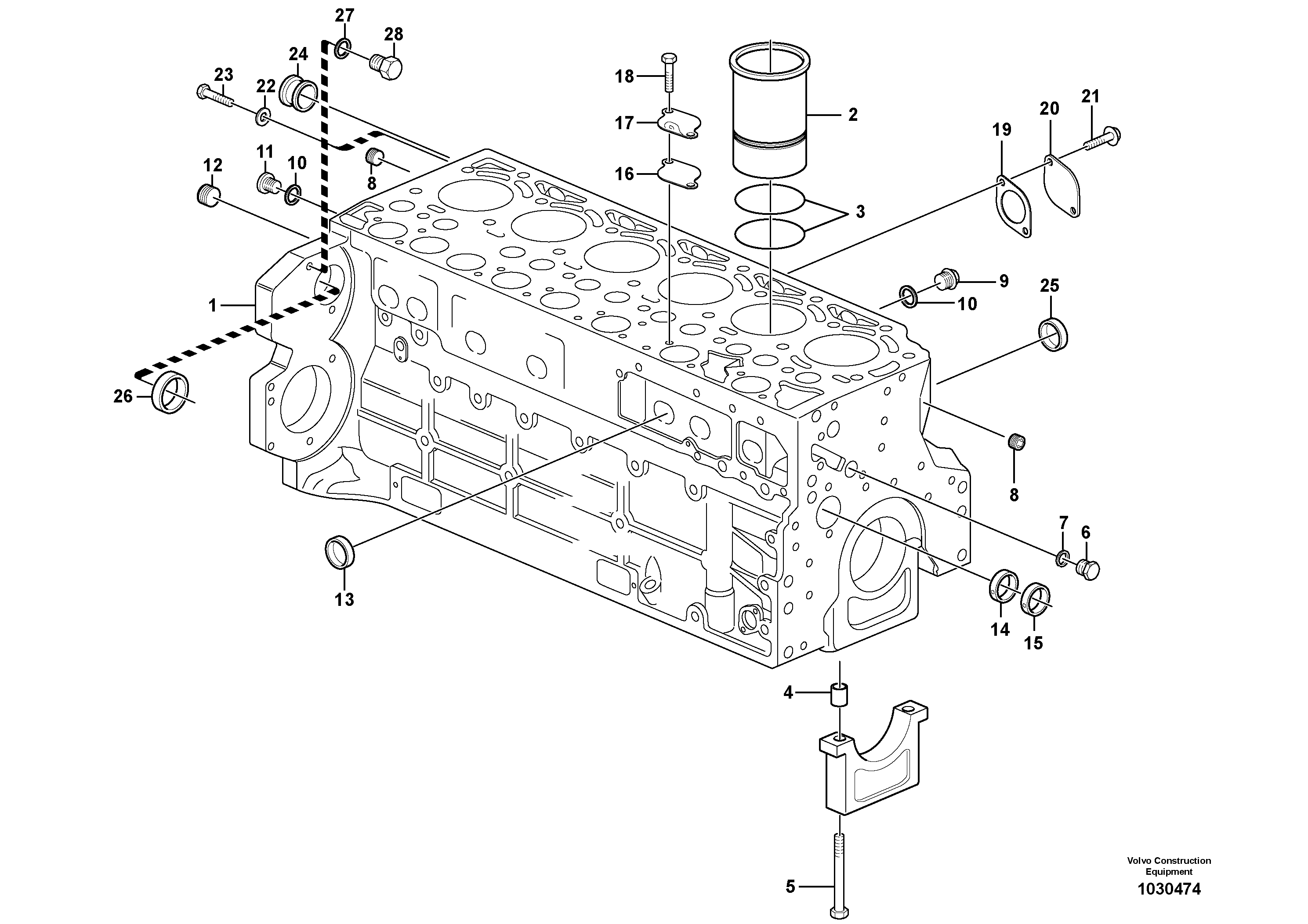 Схема запчастей Volvo L110E - 60728 Блок цилиндров L110E S/N 2202- SWE, 61001- USA, 70401-BRA