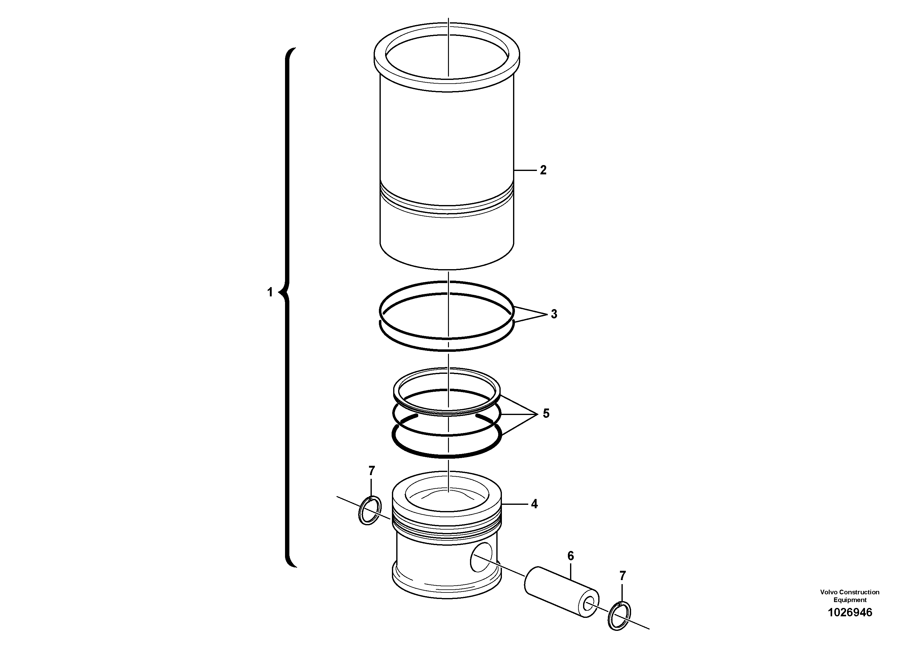 Схема запчастей Volvo L110E - 19950 Cylinder liner and piston L110E S/N 2202- SWE, 61001- USA, 70401-BRA