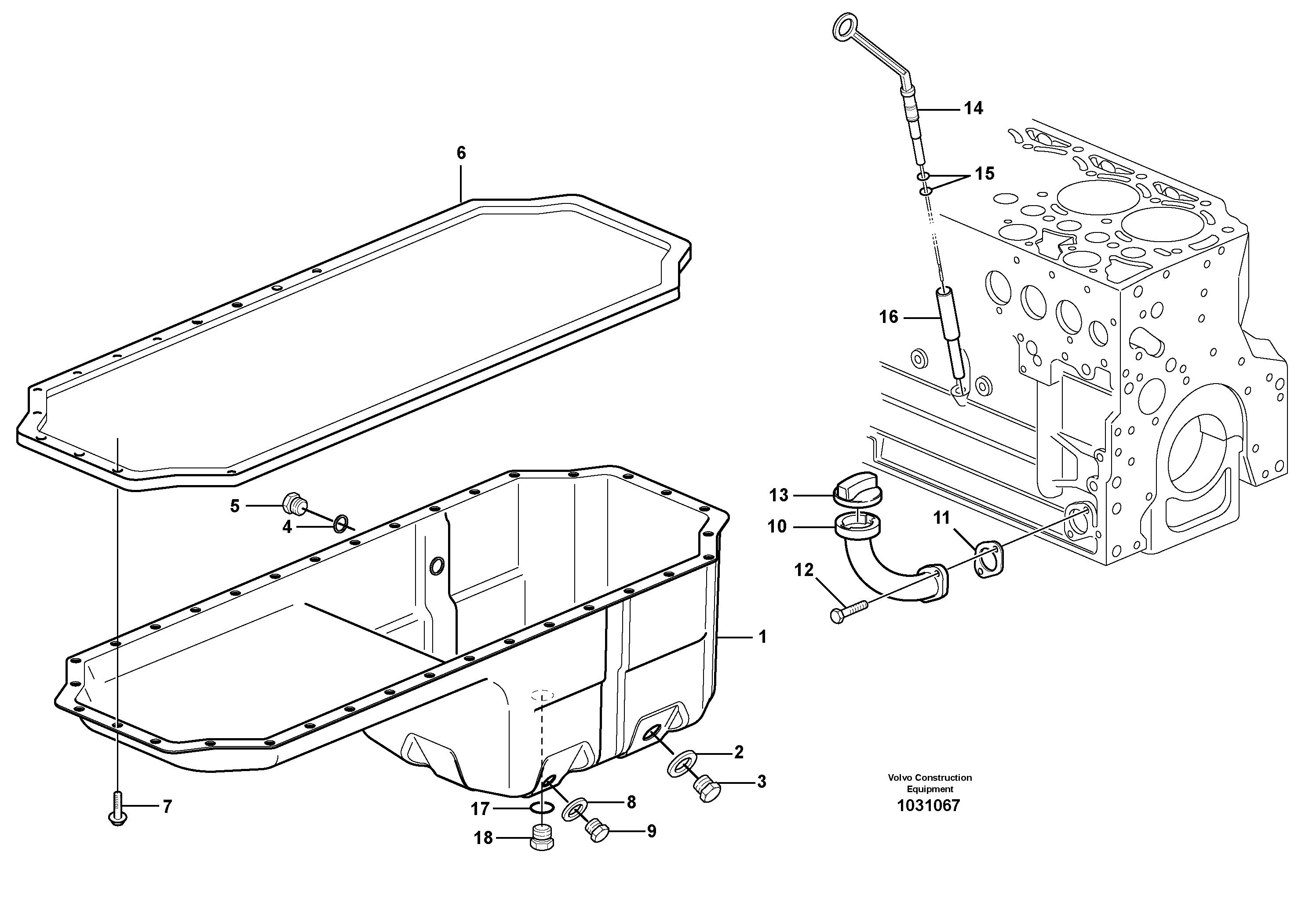 Схема запчастей Volvo L110E - 19953 Oil sump L110E S/N 2202- SWE, 61001- USA, 70401-BRA