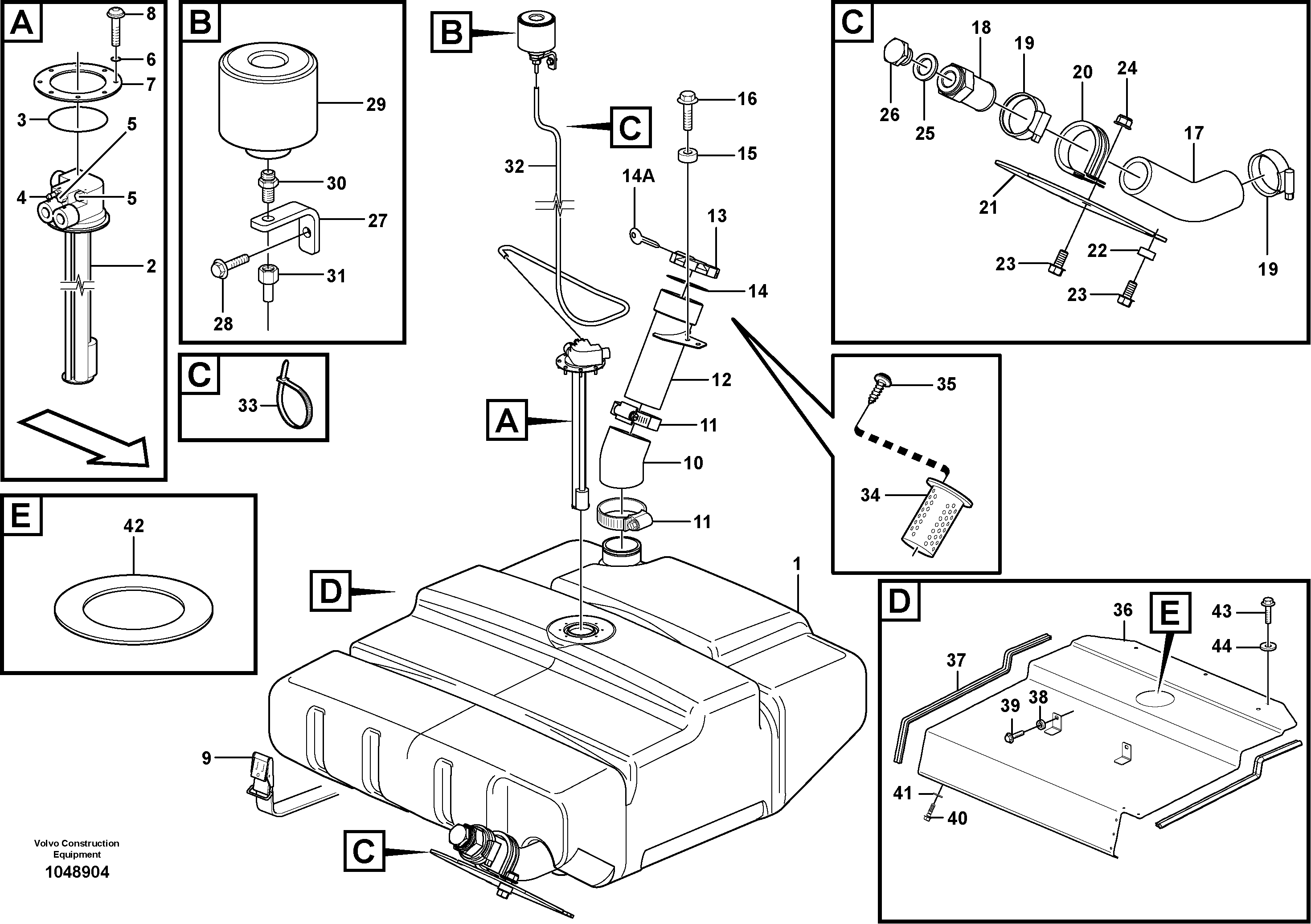 Схема запчастей Volvo L110E - 44808 Fuel tank with fitting parts L110E S/N 2202- SWE, 61001- USA, 70401-BRA