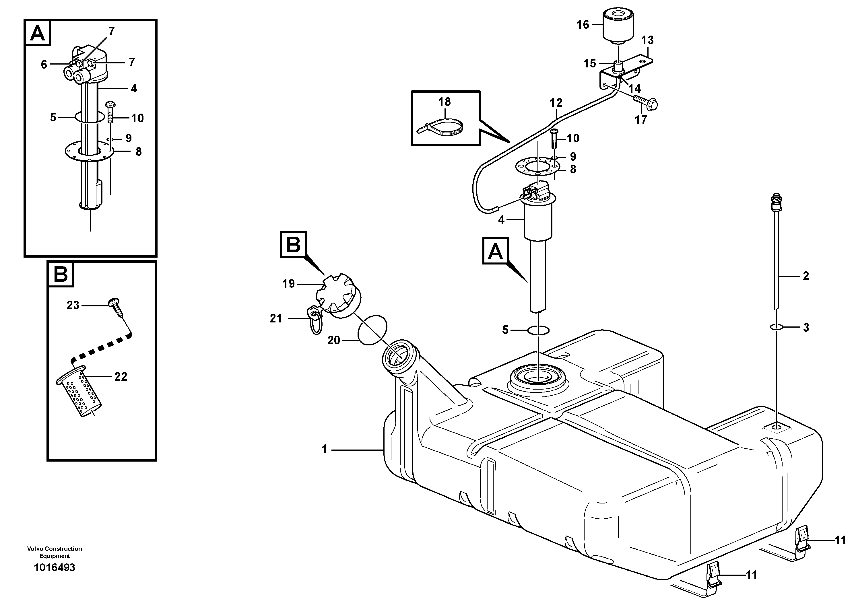 Схема запчастей Volvo L110E - 37692 Fuel tank with fitting parts L110E S/N 1002 - 2165 SWE, 60001- USA,70201-70257BRA