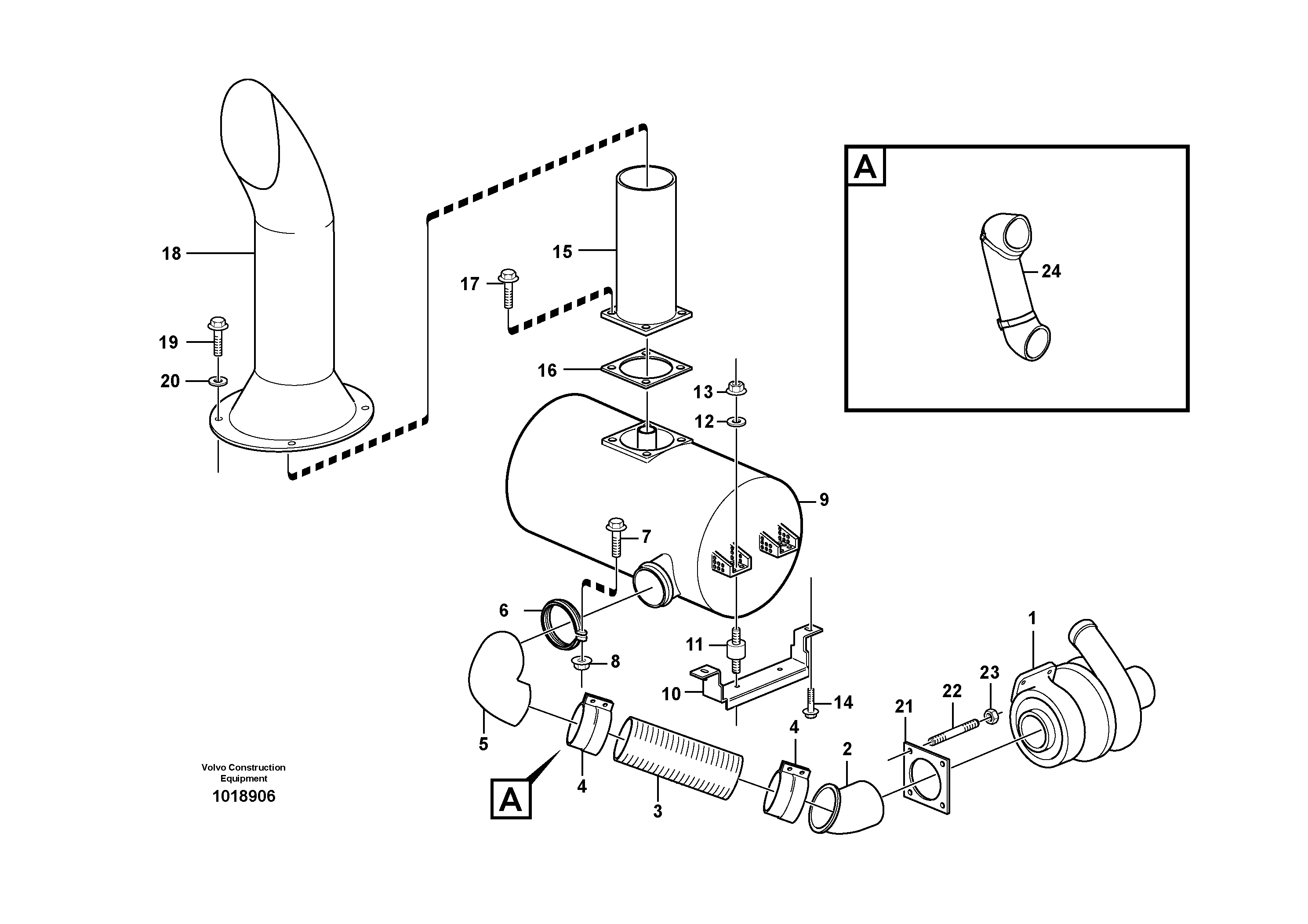 Схема запчастей Volvo L110E - 89962 Exhaust system, silencer L110E S/N 1002 - 2165 SWE, 60001- USA,70201-70257BRA