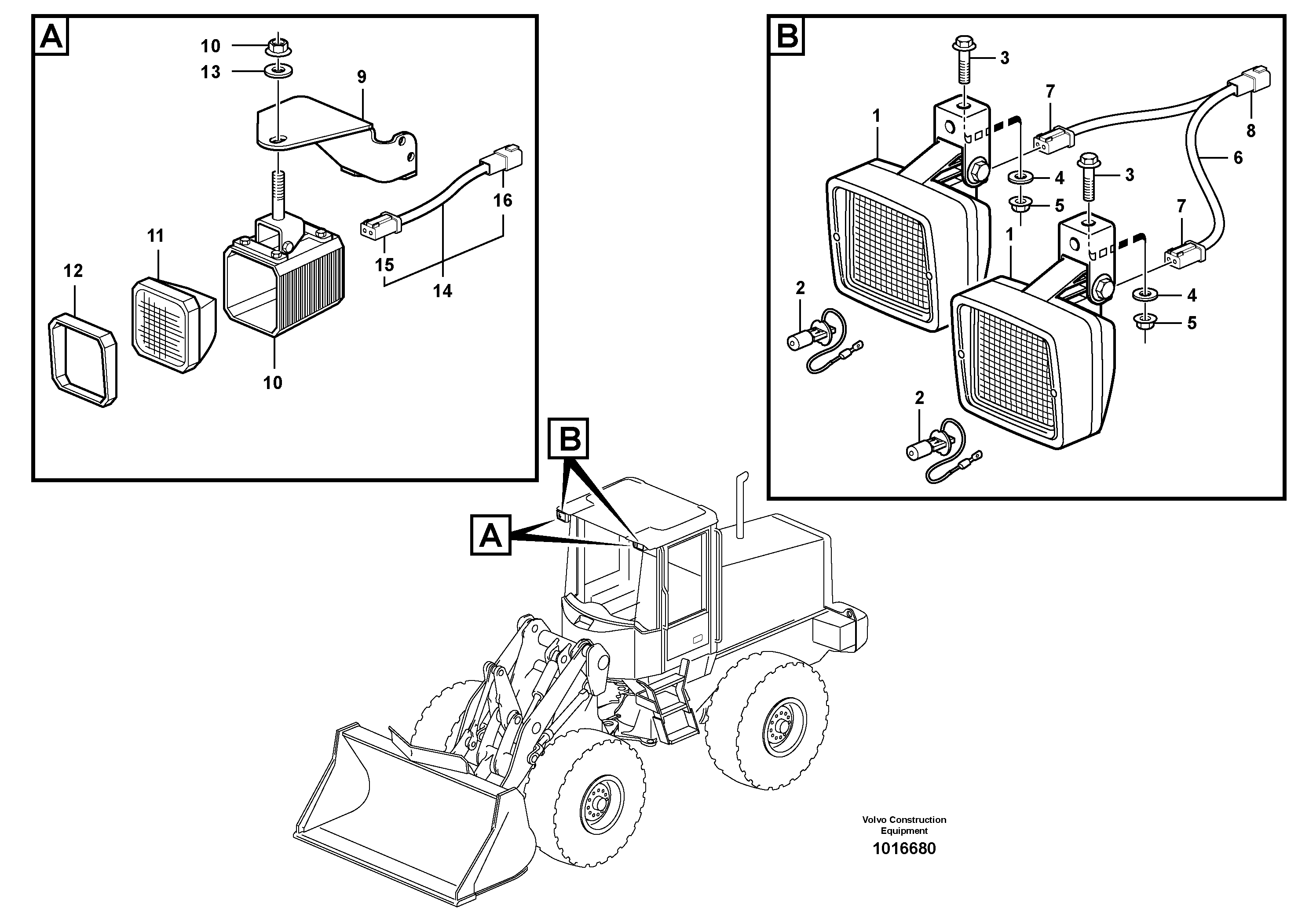 Схема запчастей Volvo L110E - 18532 Lighting, cab L110E S/N 1002 - 2165 SWE, 60001- USA,70201-70257BRA
