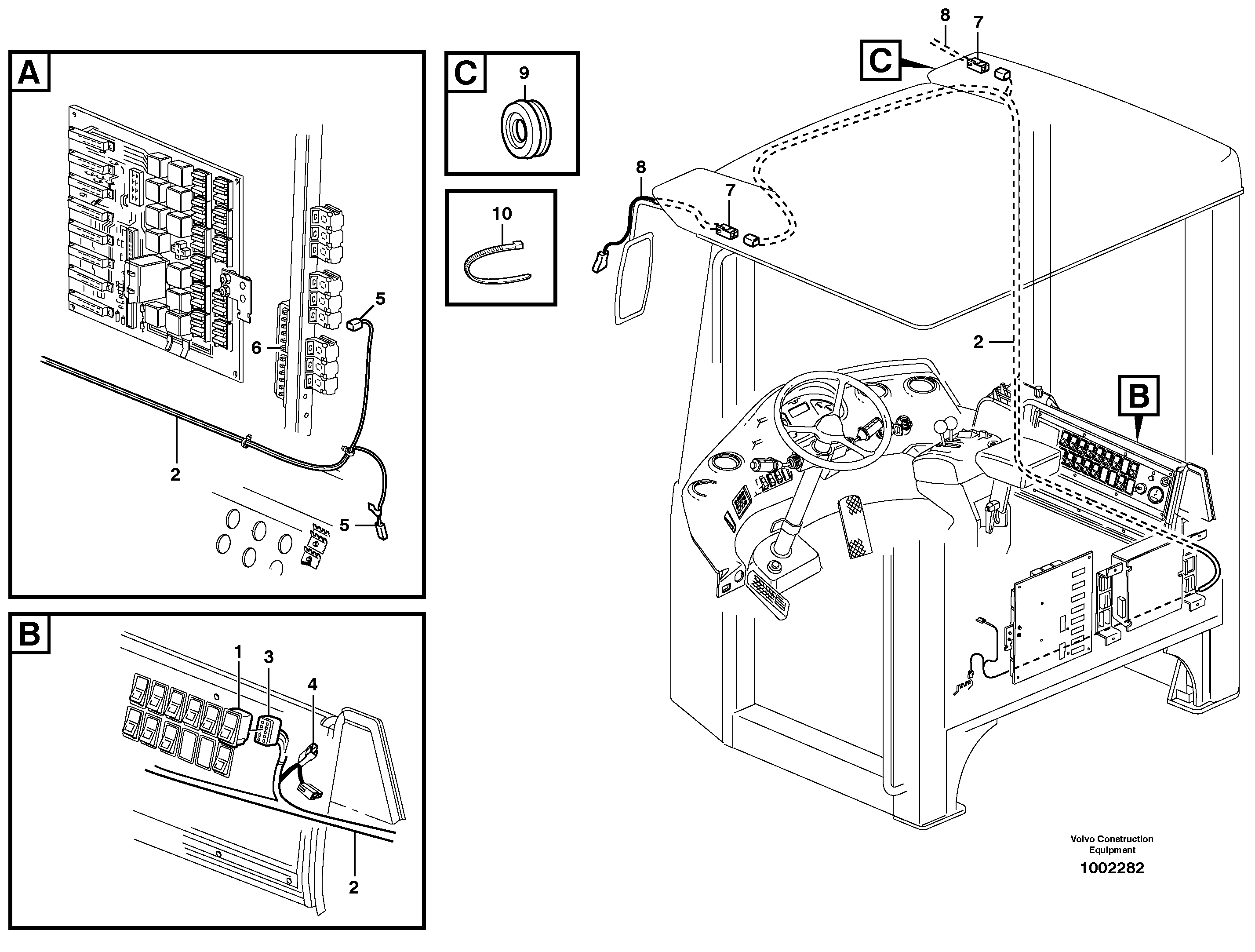 Схема запчастей Volvo L110E - 33038 Cable harness, electr. heated rear-view mirror L110E S/N 2202- SWE, 61001- USA, 70401-BRA