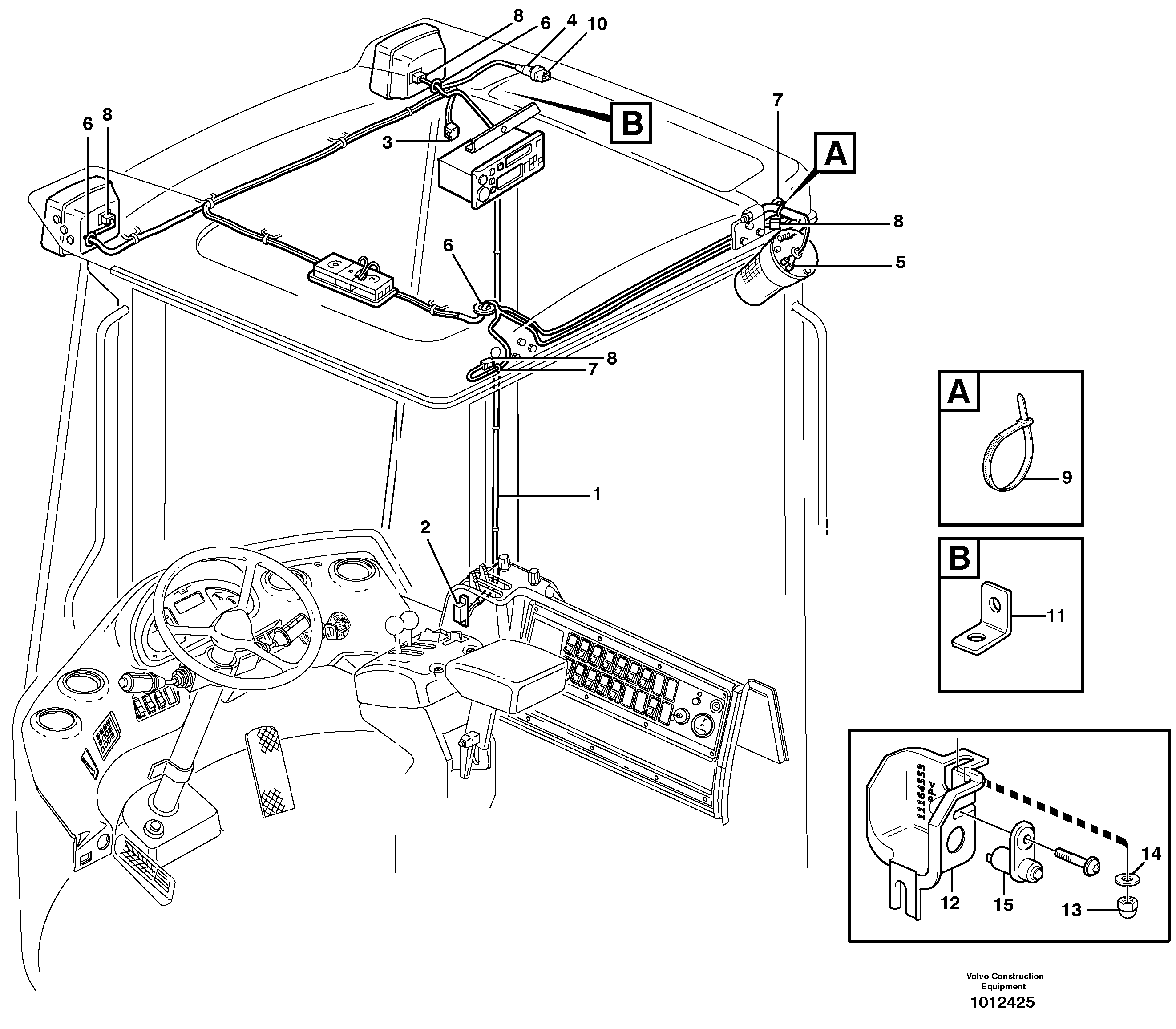 Схема запчастей Volvo L110E - 15421 Cable harness, ceiling L110E S/N 1002 - 2165 SWE, 60001- USA,70201-70257BRA