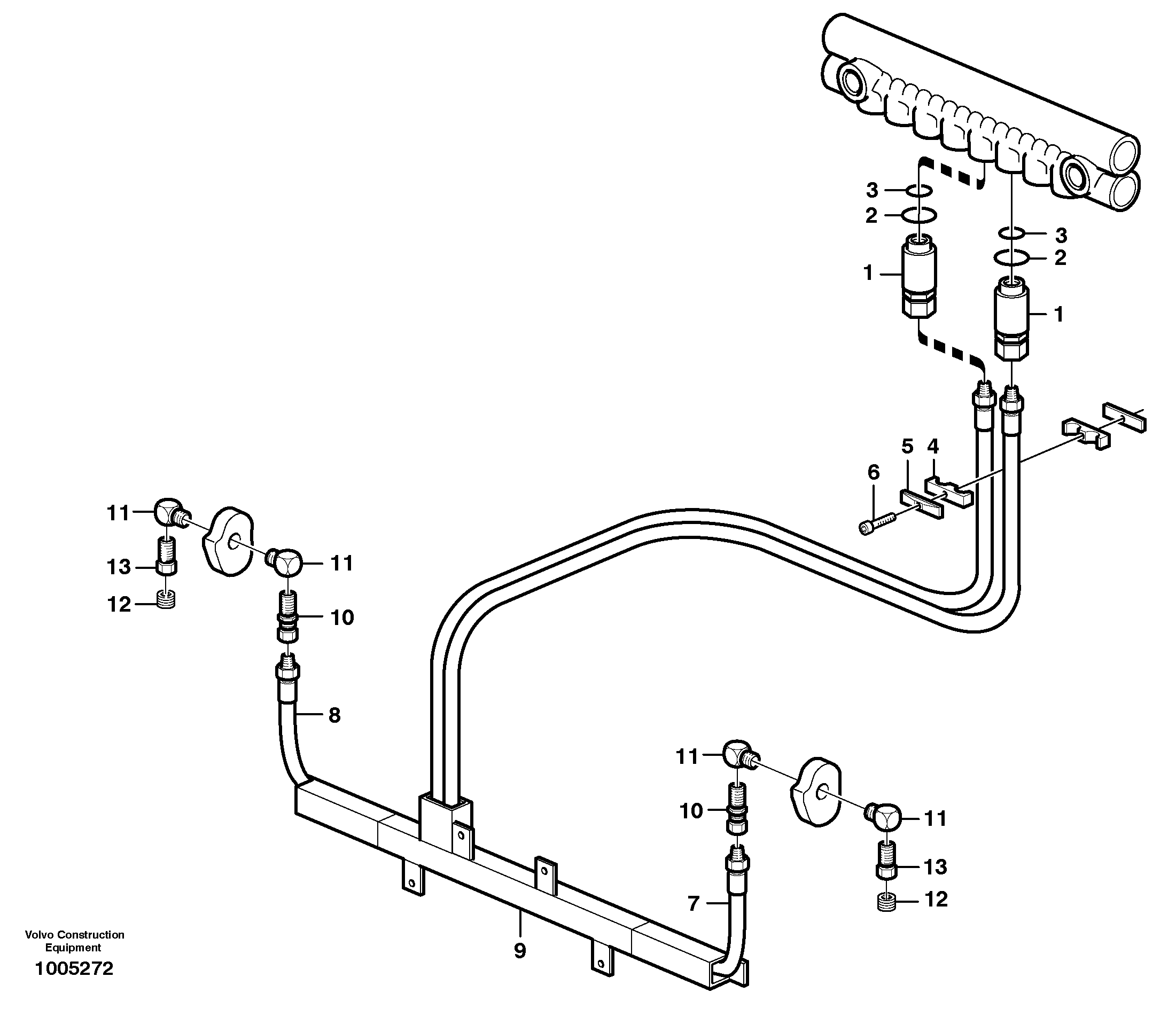 Схема запчастей Volvo L110E - 13160 Central lubrication, tool bar L110E S/N 2202- SWE, 61001- USA, 70401-BRA
