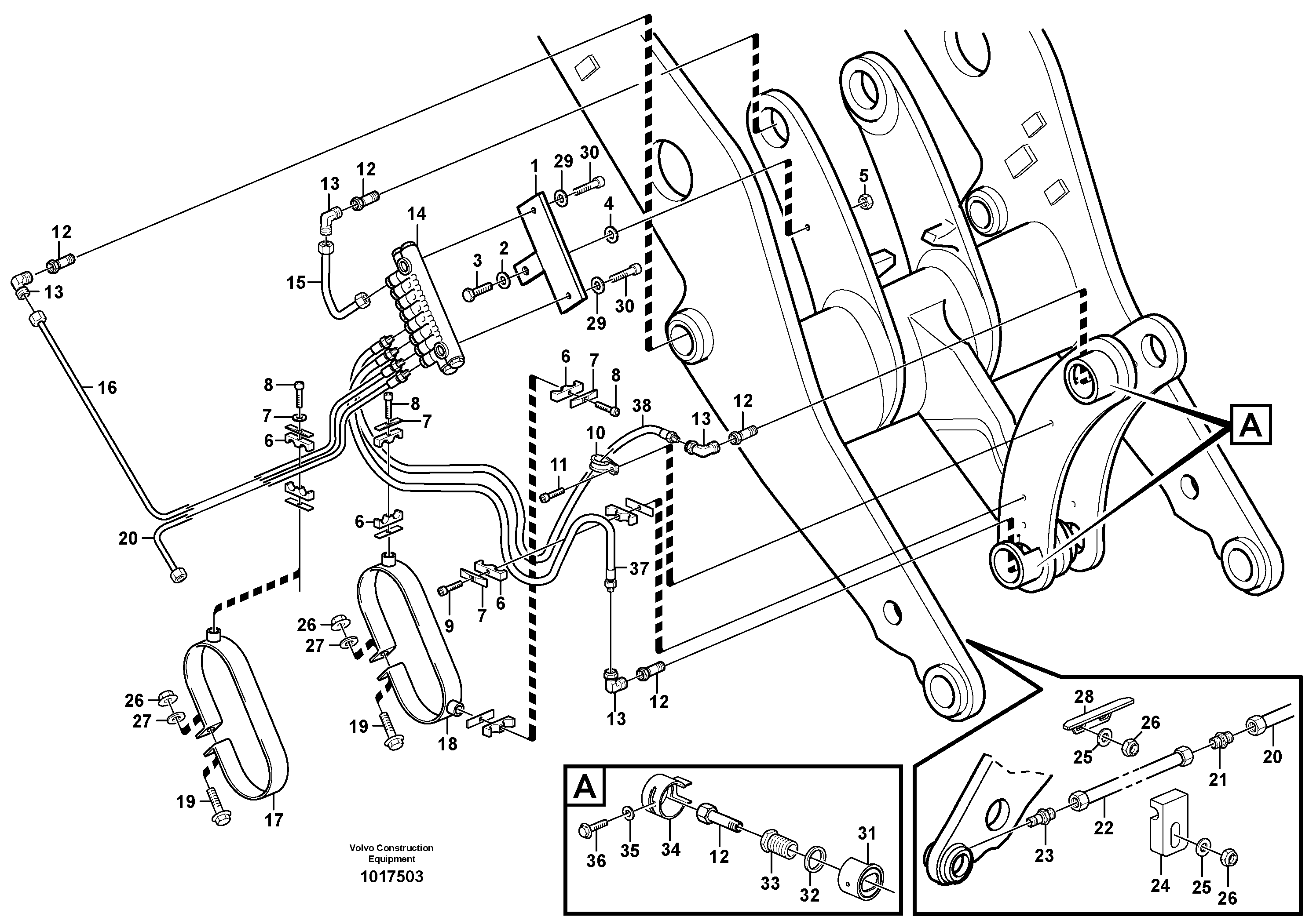 Схема запчастей Volvo L110E - 42897 Central lubrication with fitting parts. B3 L110E S/N 2202- SWE, 61001- USA, 70401-BRA