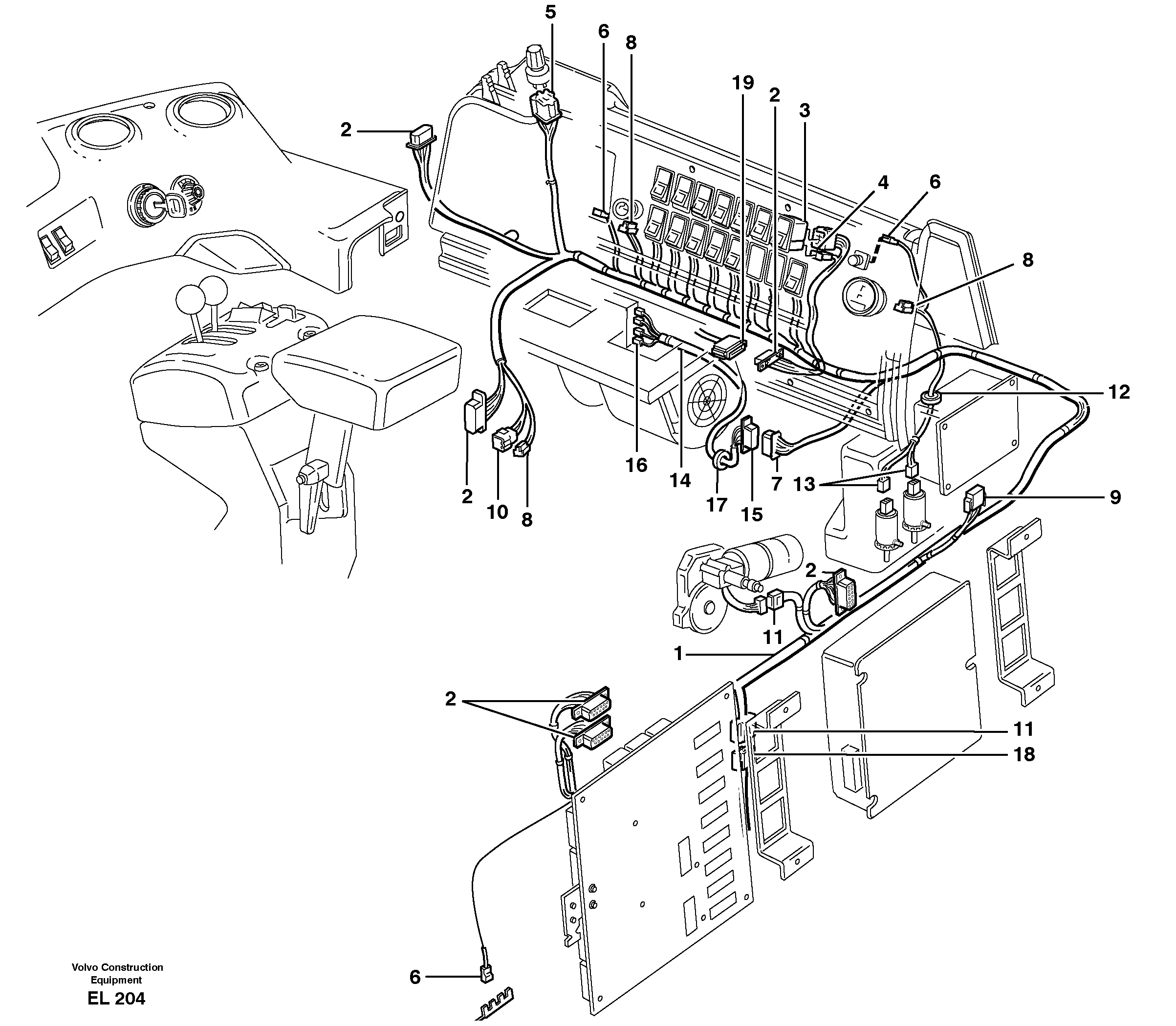 Схема запчастей Volvo L110E - 21425 Cable harnesses, cab L110E S/N 1002 - 2165 SWE, 60001- USA,70201-70257BRA