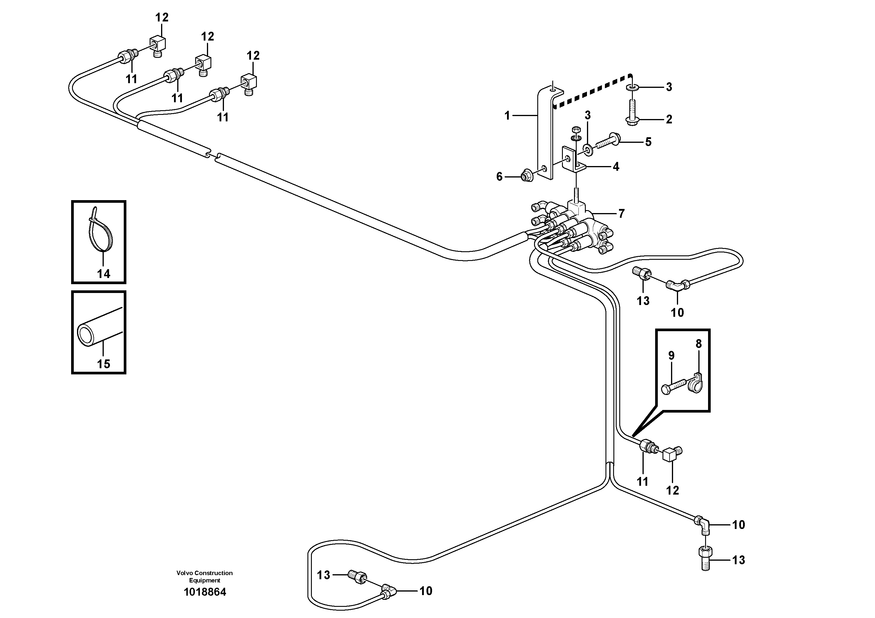 Схема запчастей Volvo L110E - 99806 Central lubrication with fitting parts. B1 L110E S/N 2202- SWE, 61001- USA, 70401-BRA