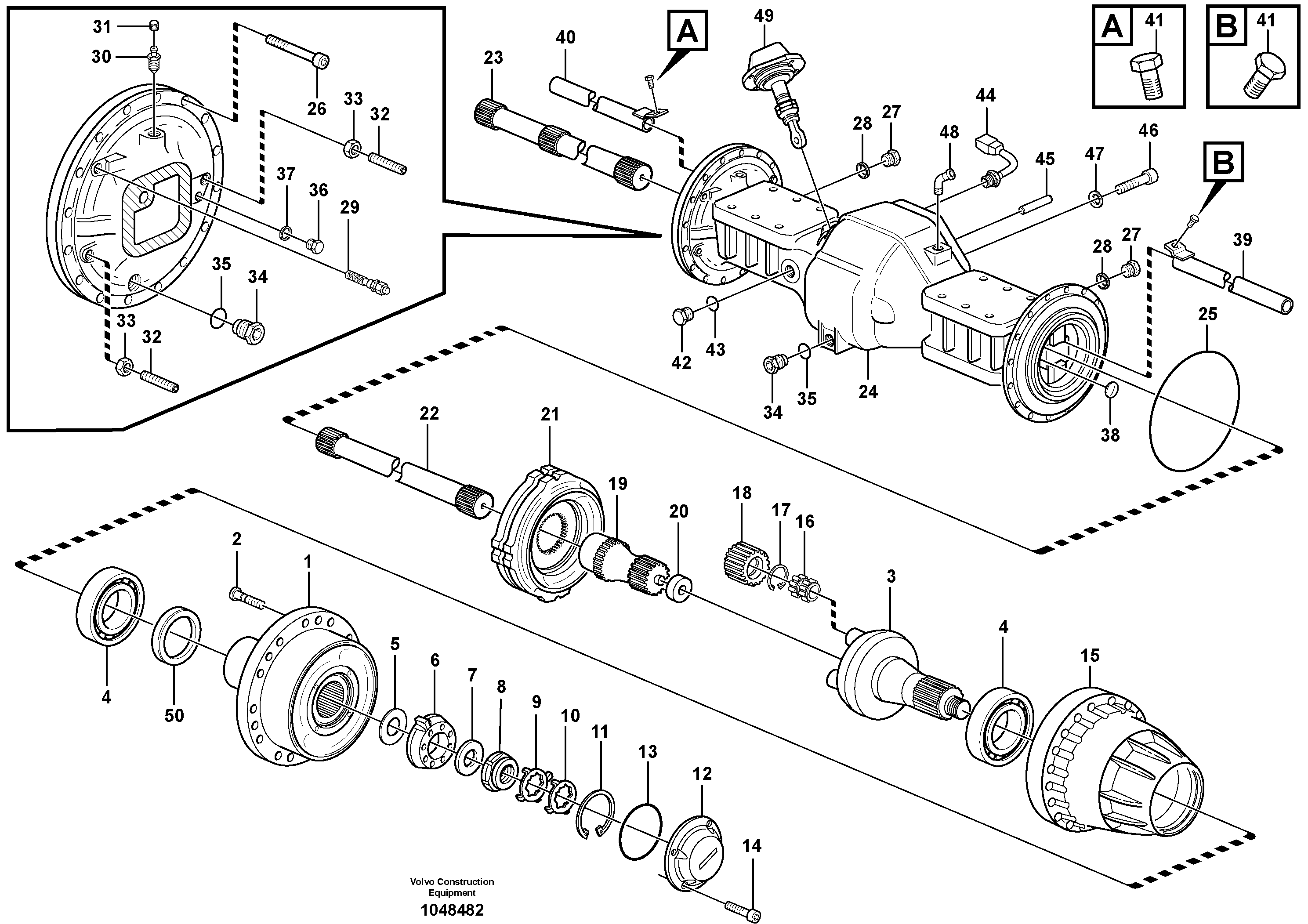 Схема запчастей Volvo L110E - 20813 Planetary axle, front L110E S/N 2202- SWE, 61001- USA, 70401-BRA