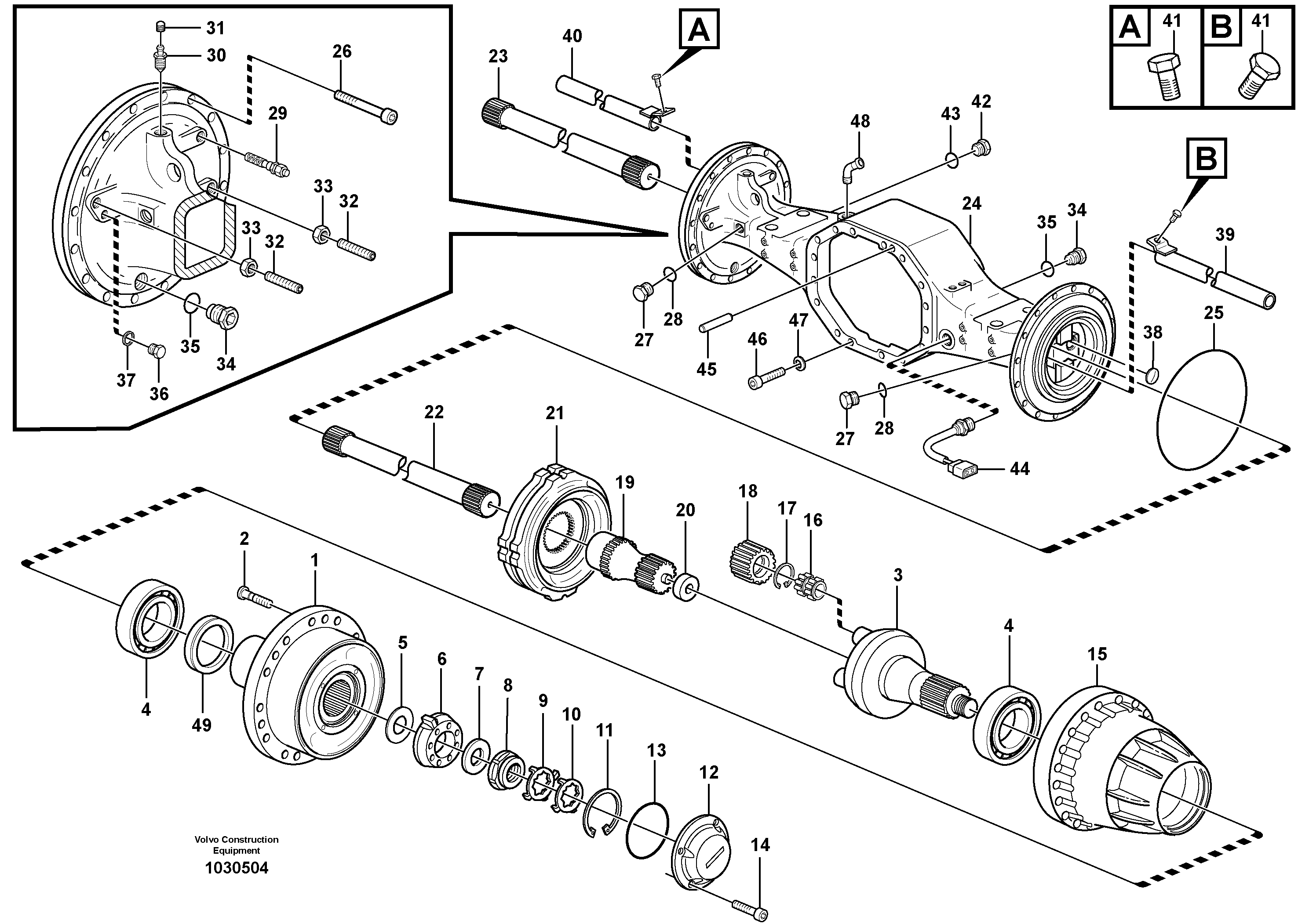 Схема запчастей Volvo L110E - 90113 Planetary axle, rear L110E S/N 2202- SWE, 61001- USA, 70401-BRA