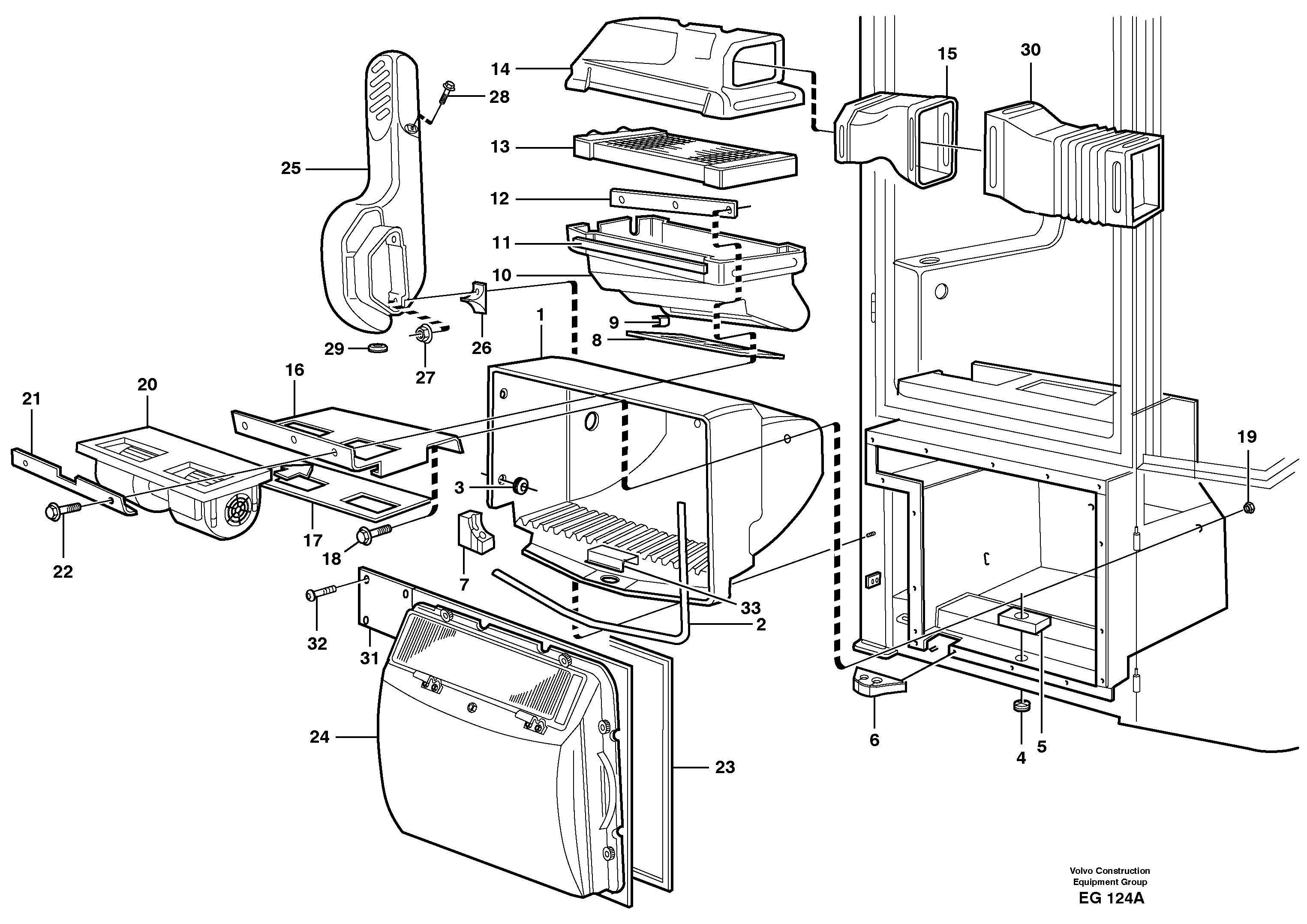 Схема запчастей Volvo L180D - 20658 Fresh air inlet, filter and fan housing L180D