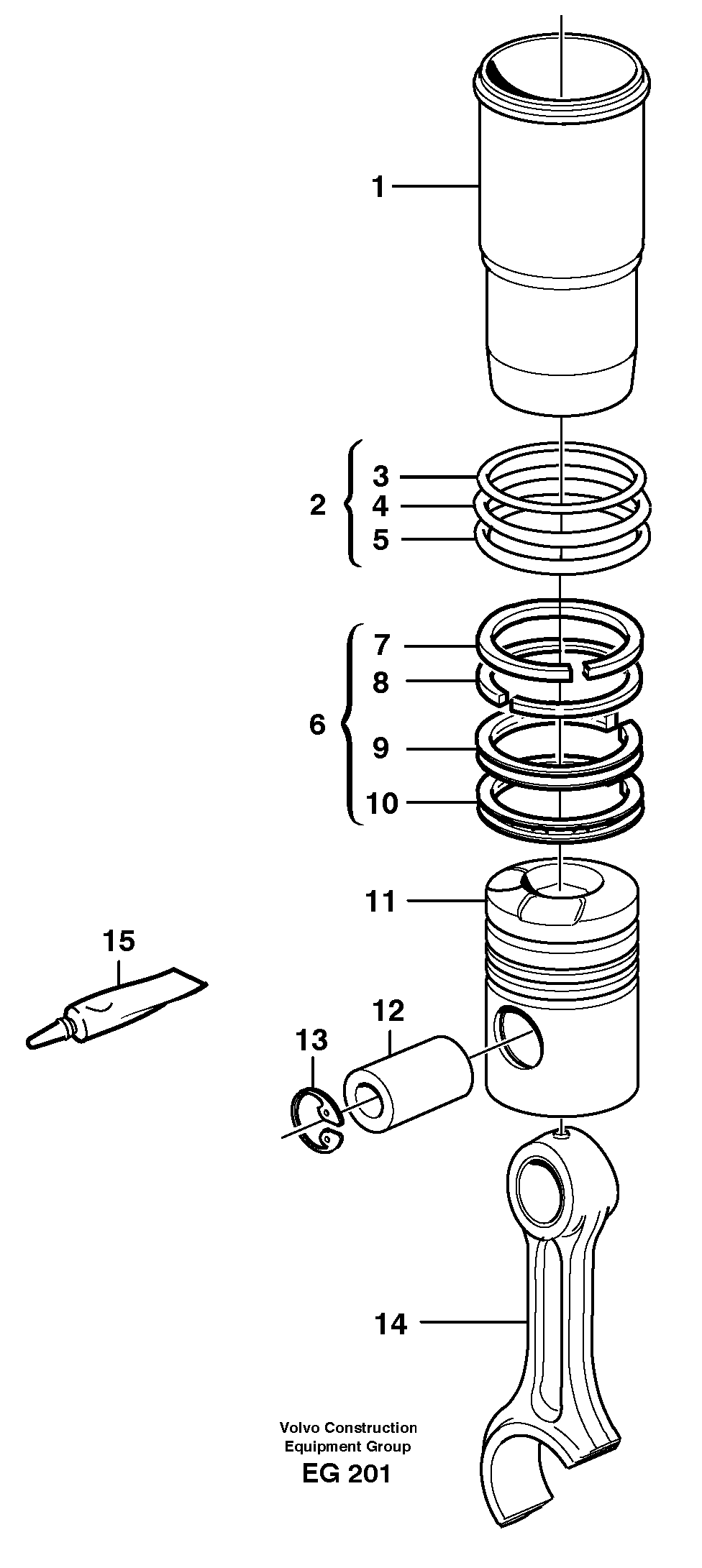 Схема запчастей Volvo L180D - 12150 Cylinder liner and piston L180D