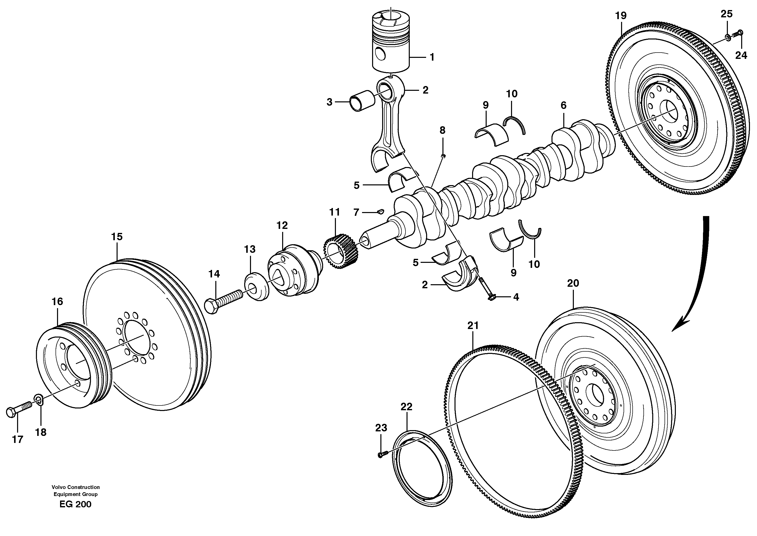 Схема запчастей Volvo L180D - 21766 Crankshaft and related parts L180D