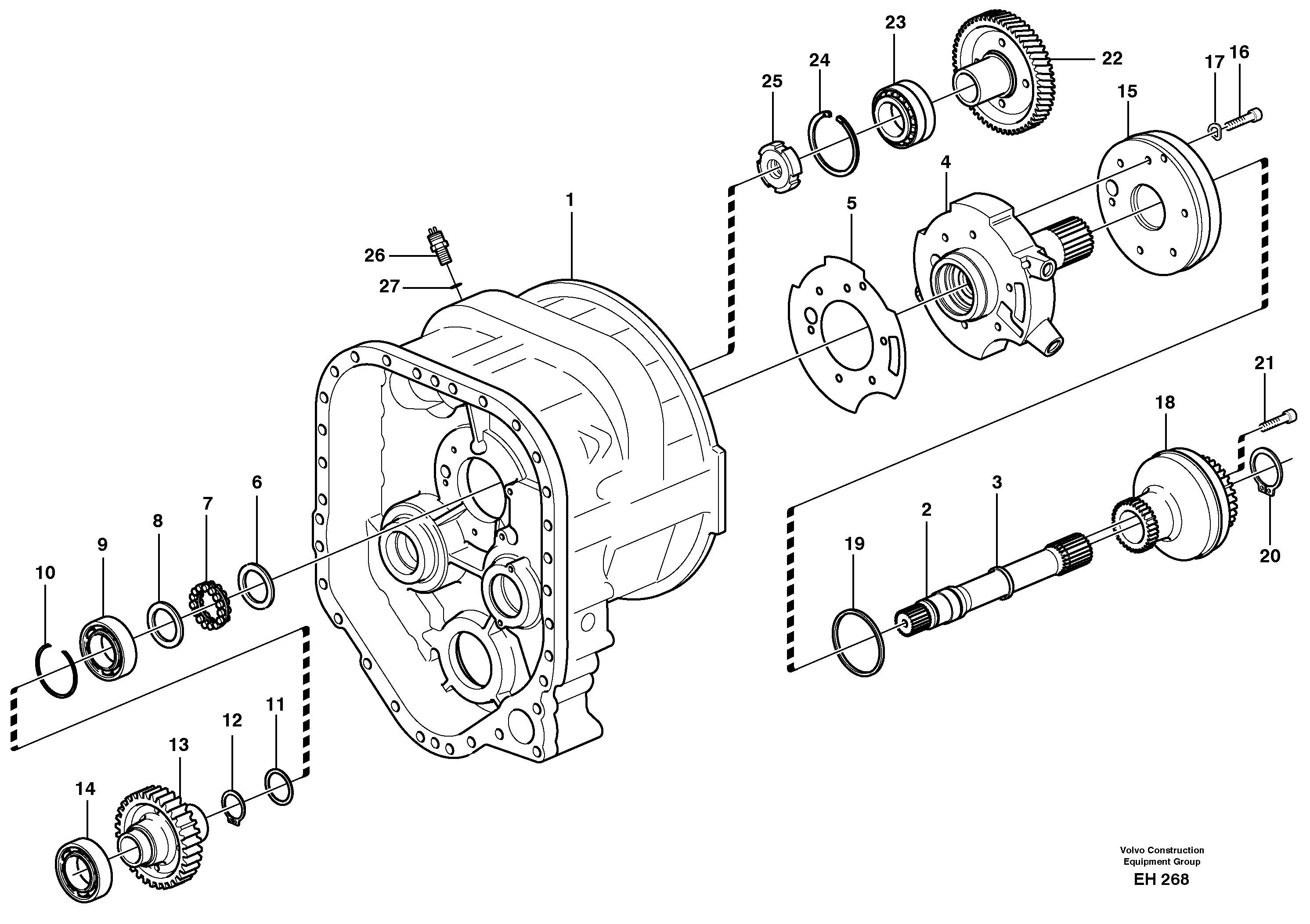 Схема запчастей Volvo L180D - 46971 Converter housing, gears and shafts L180D HIGH-LIFT